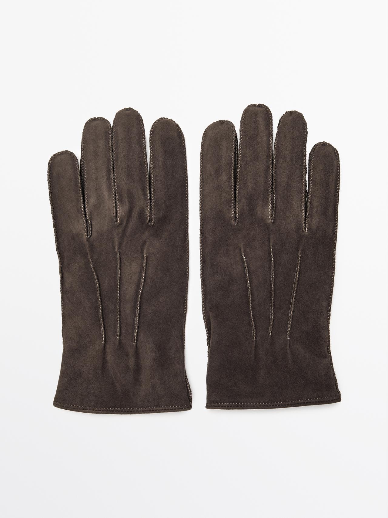 Massimo Dutti - Herre - Handsker I Gedeskind Med Ruskindsfinish - Grå - M