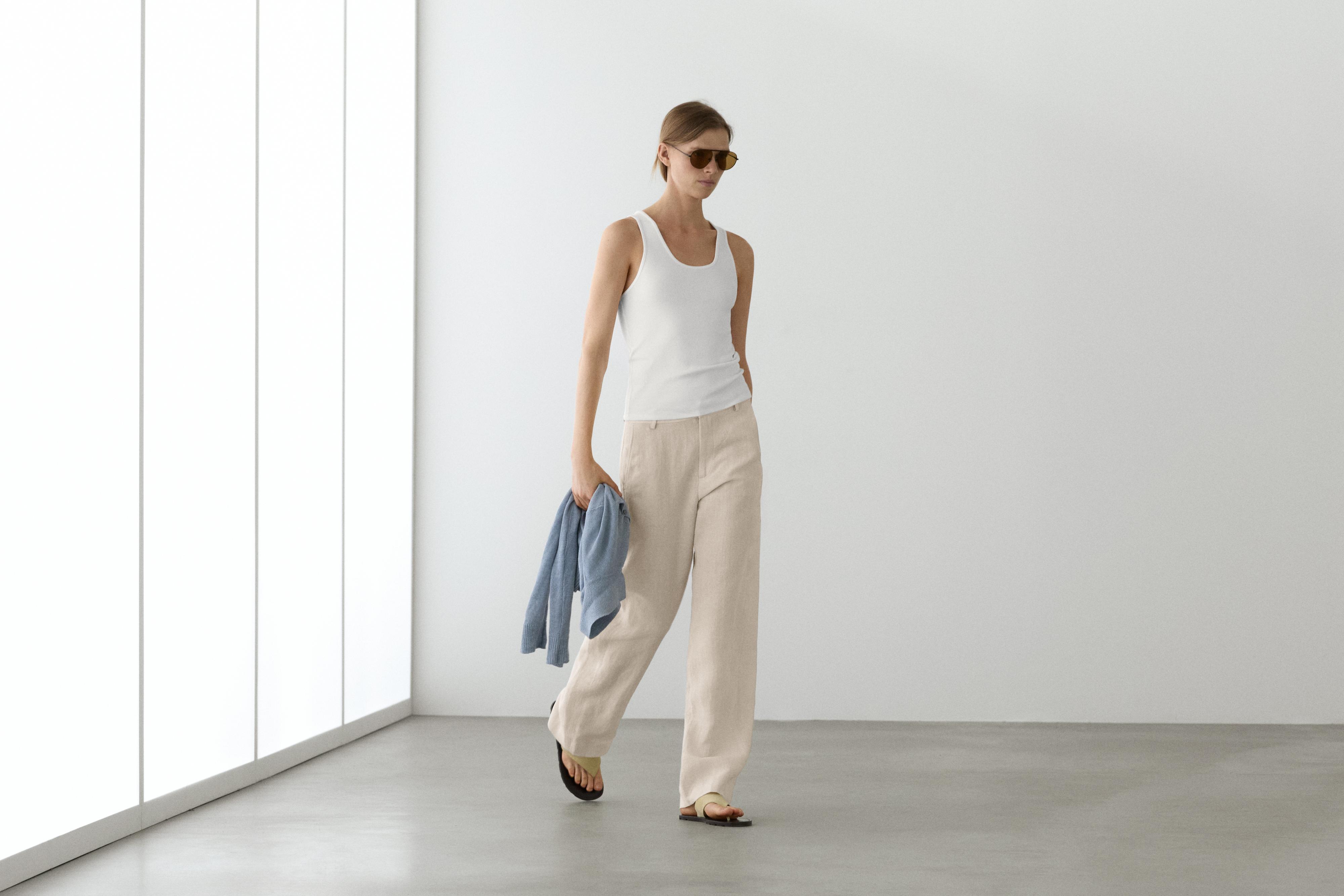 100% linen relaxed fit trousers — Off white