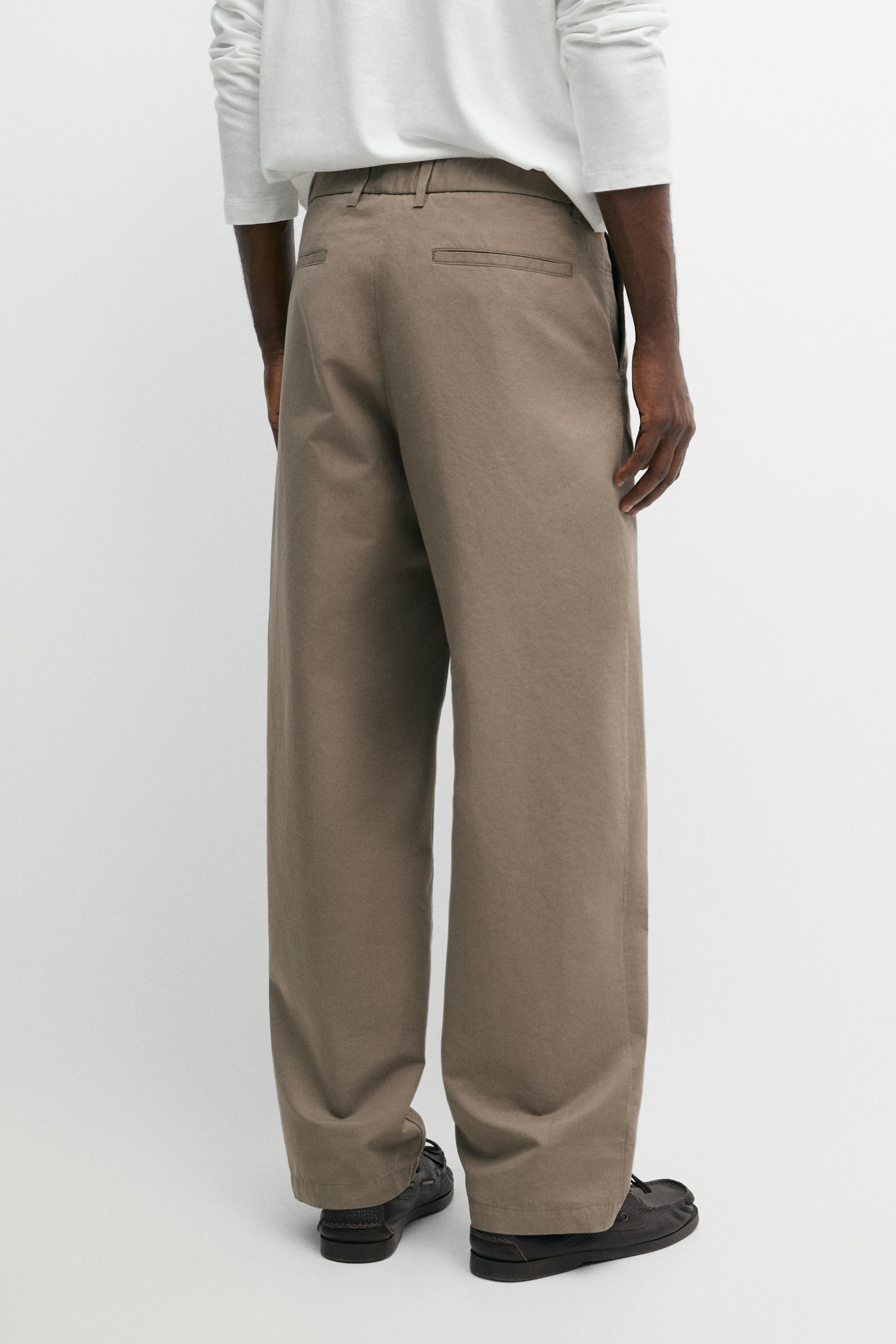 Cotton and linen barrel fit poplin trousers — GREEN