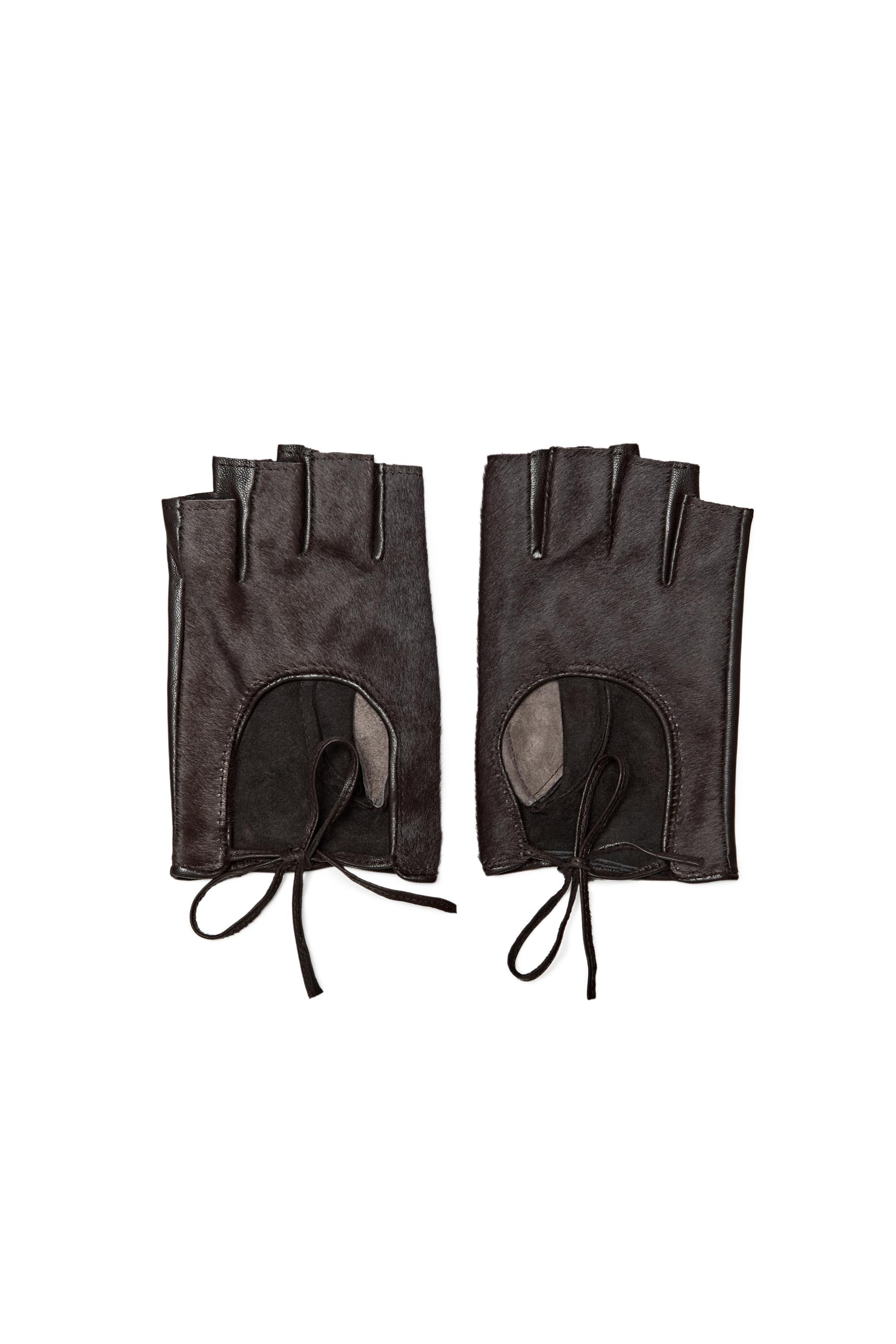 Fur-trimmed leather biker gloves — BROWN