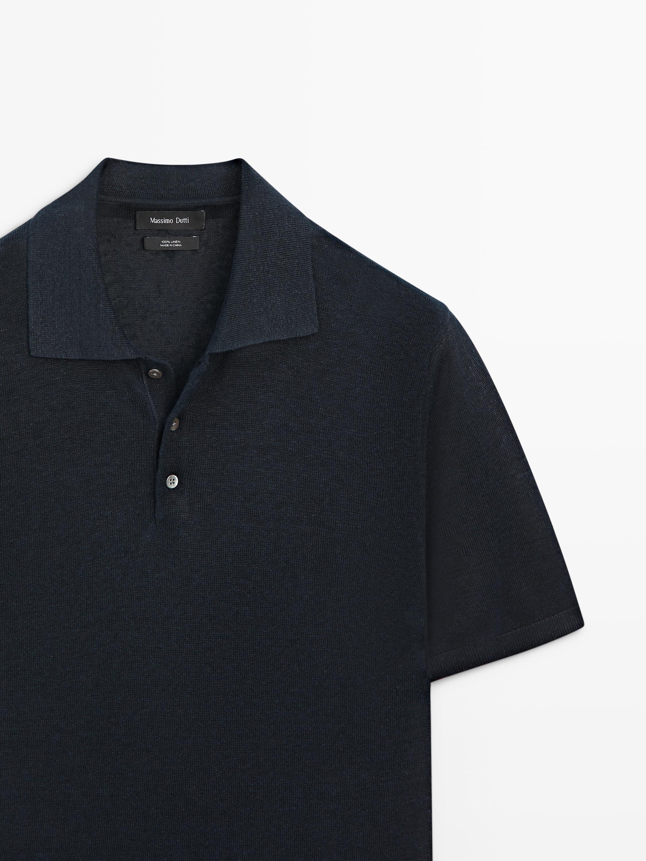 Linen knit polo sweater — NAVY BLUE