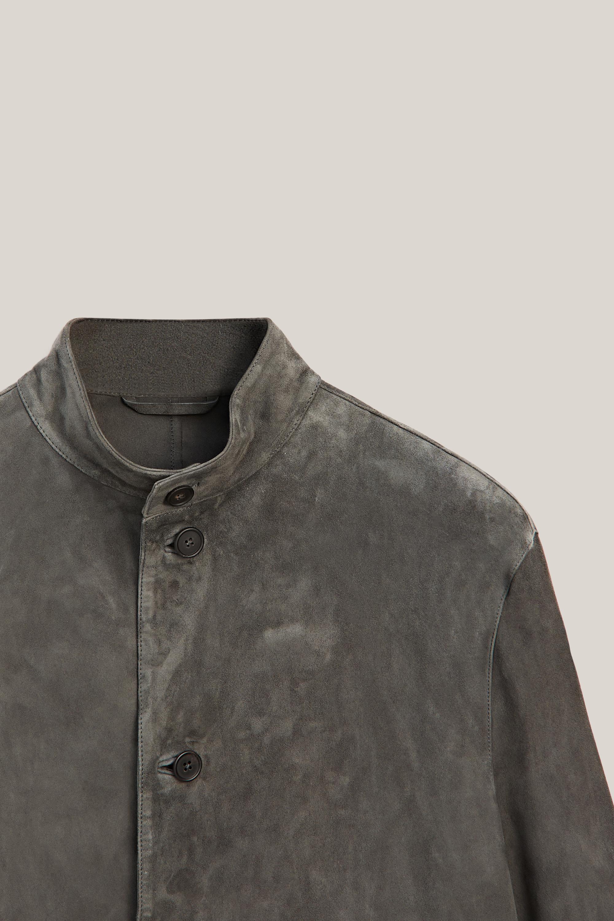 Suede leather overshirt with stand collar - LIMITED EDITION — ANTHRACITE GREY