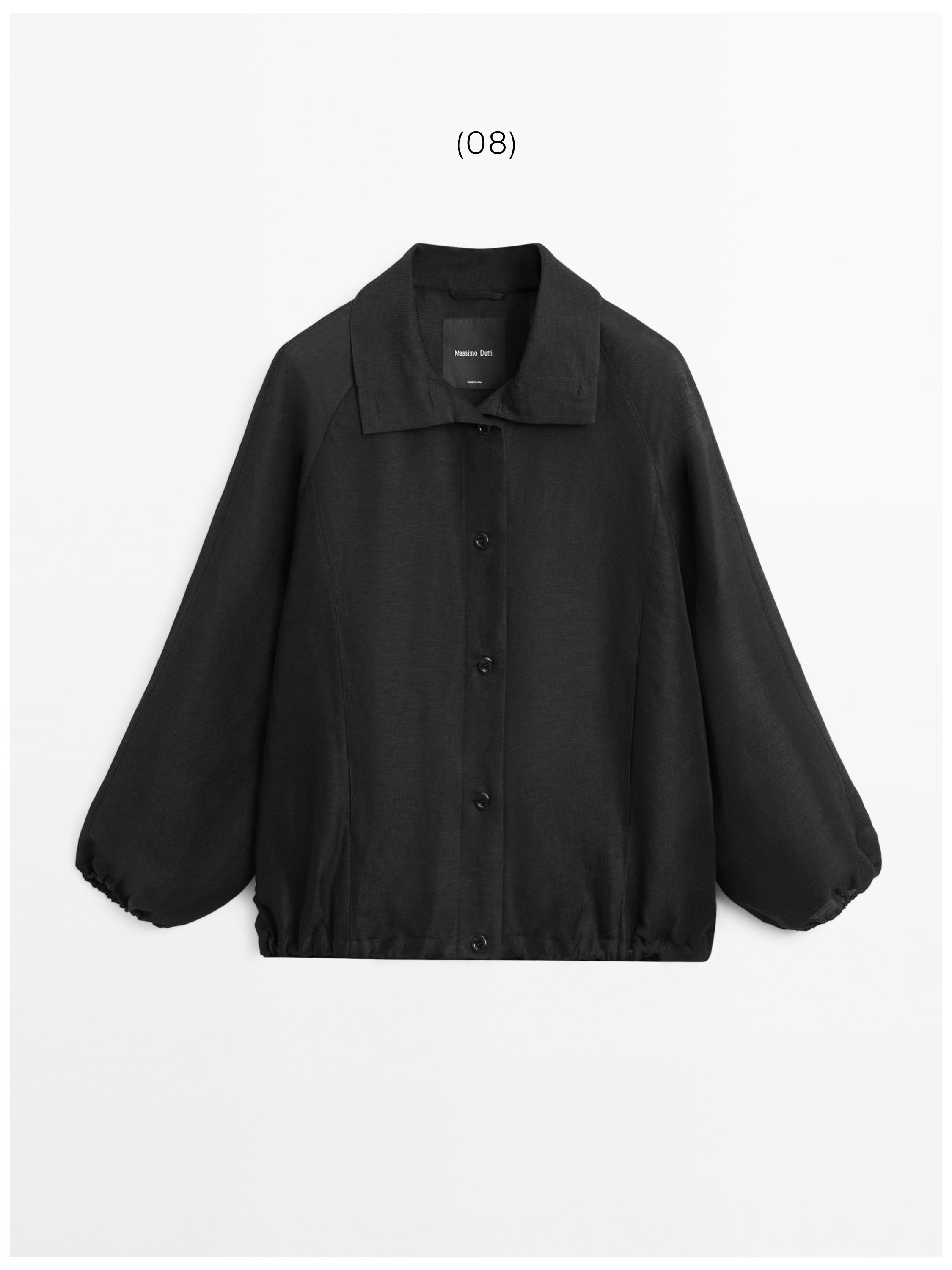Linen and silk bomber jacket — BLACK