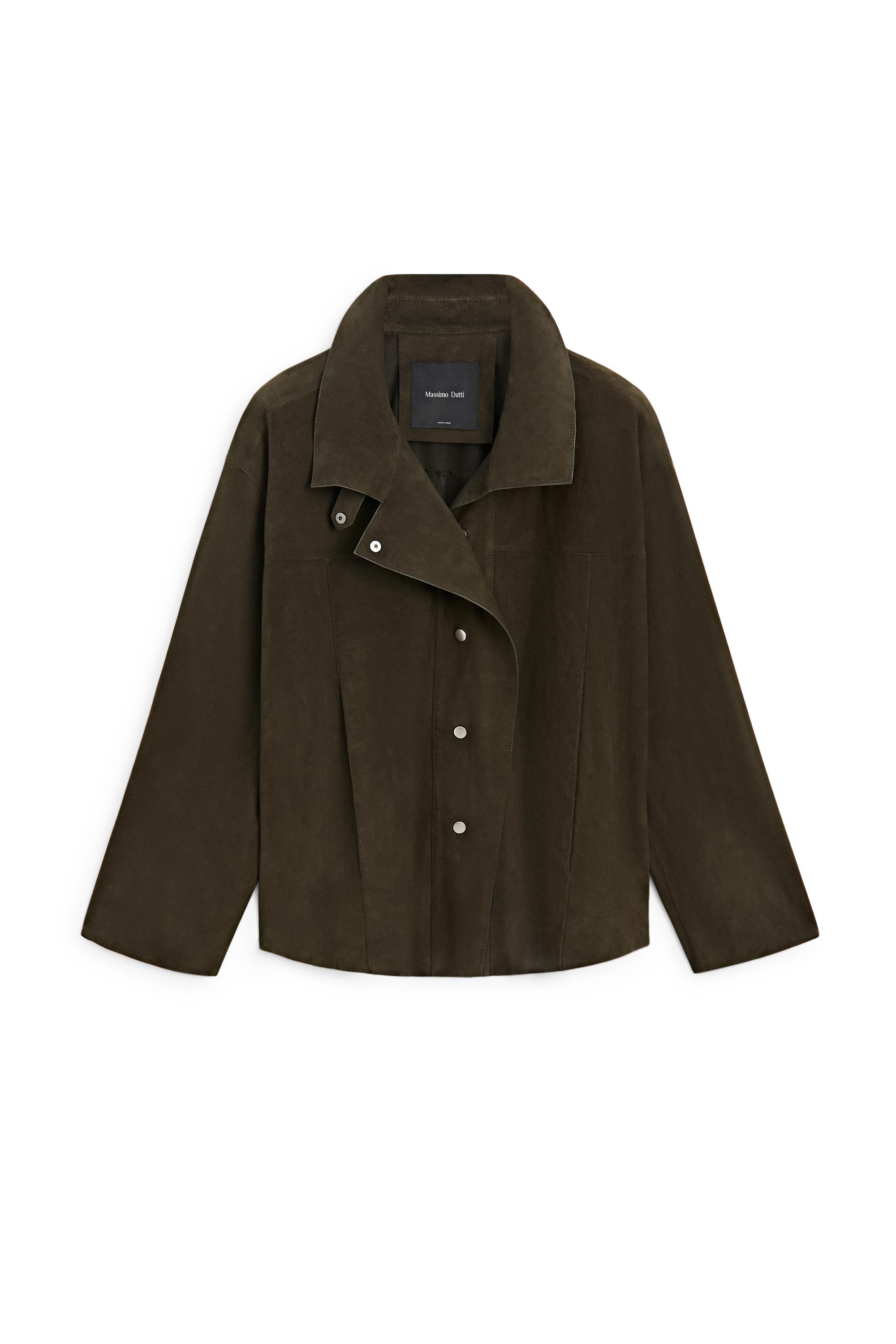 High-neck faux suede jacket — KHAKI