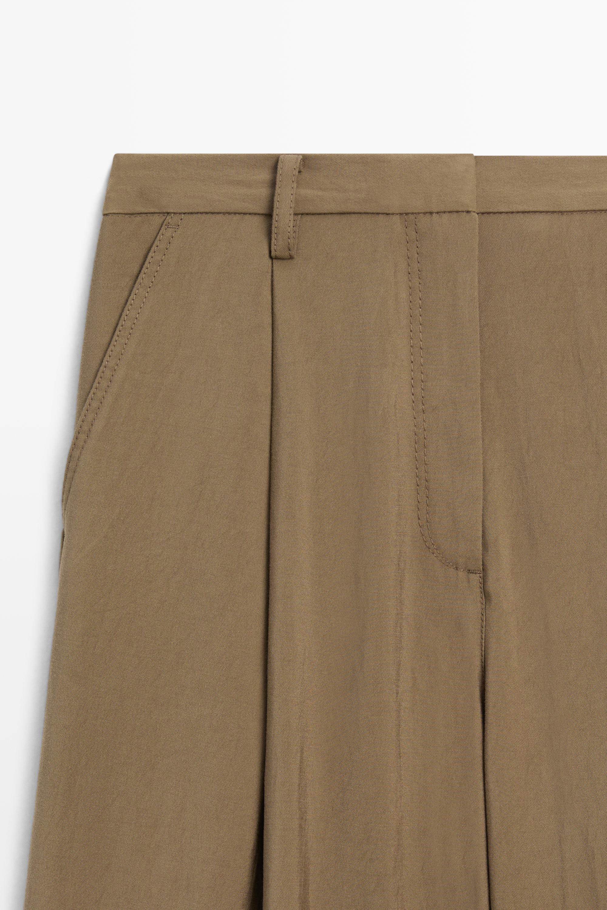 Flowing cropped wide-leg pants — MEDIUM KHAKI