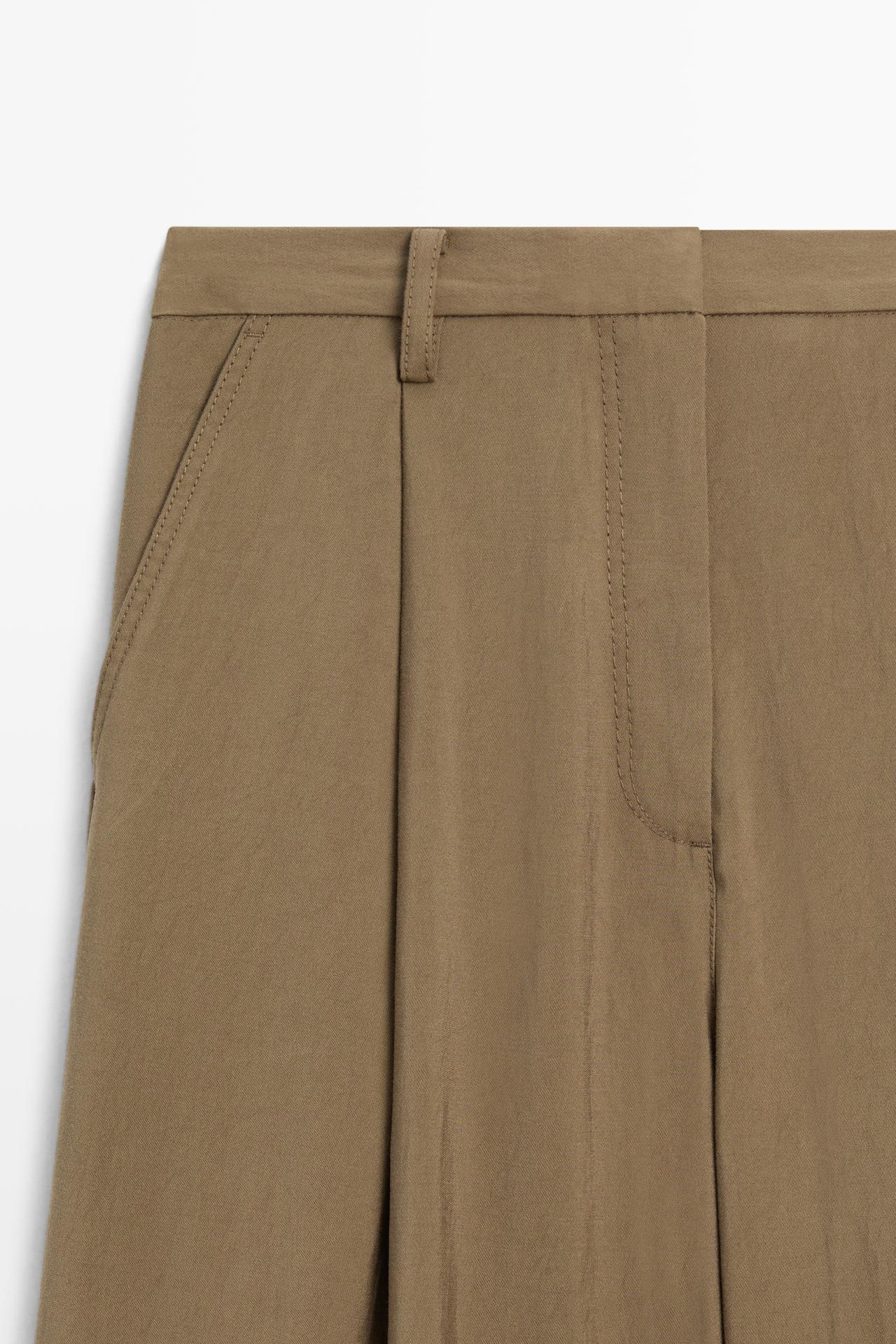 Flowing cropped wide-leg pants — MEDIUM KHAKI