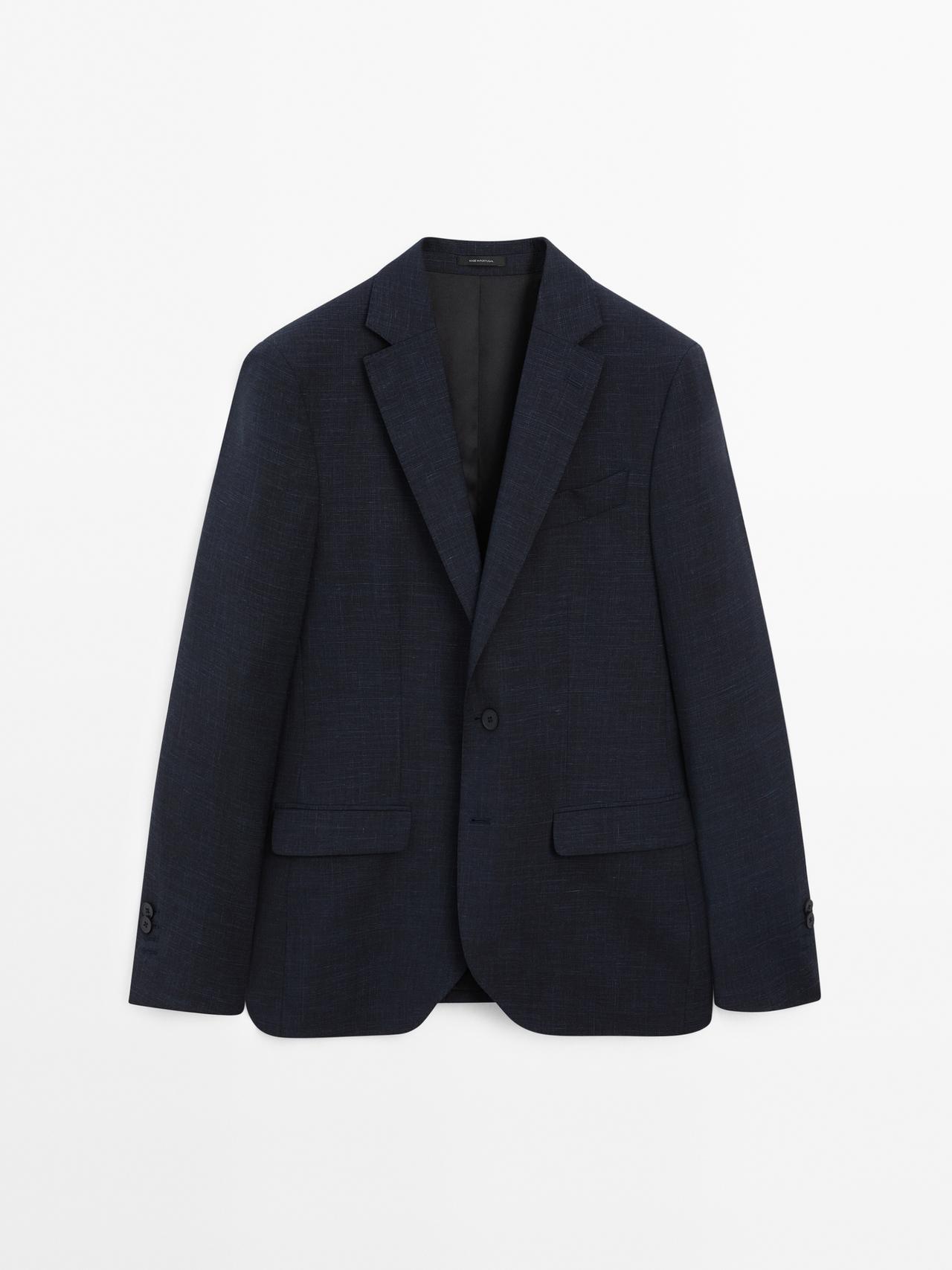 Massimo Dutti - Herre - Elegant Blazer I Uldblanding - Marineblå - 48