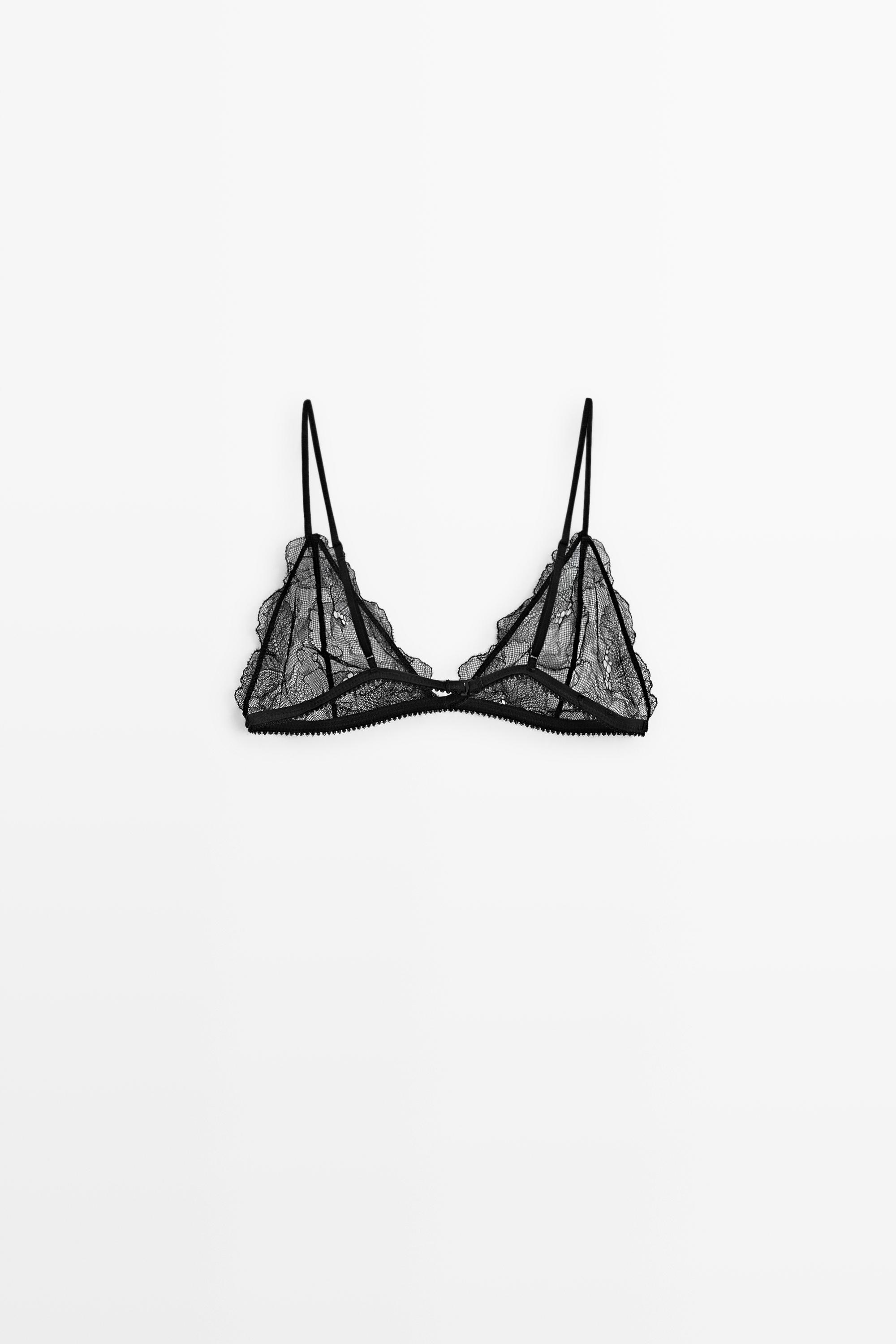 Scalloped lace triangle bra — BLACK