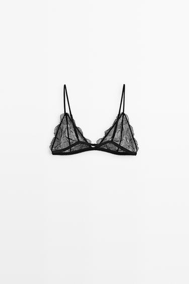 Scalloped lace triangle bra — BLACK 6