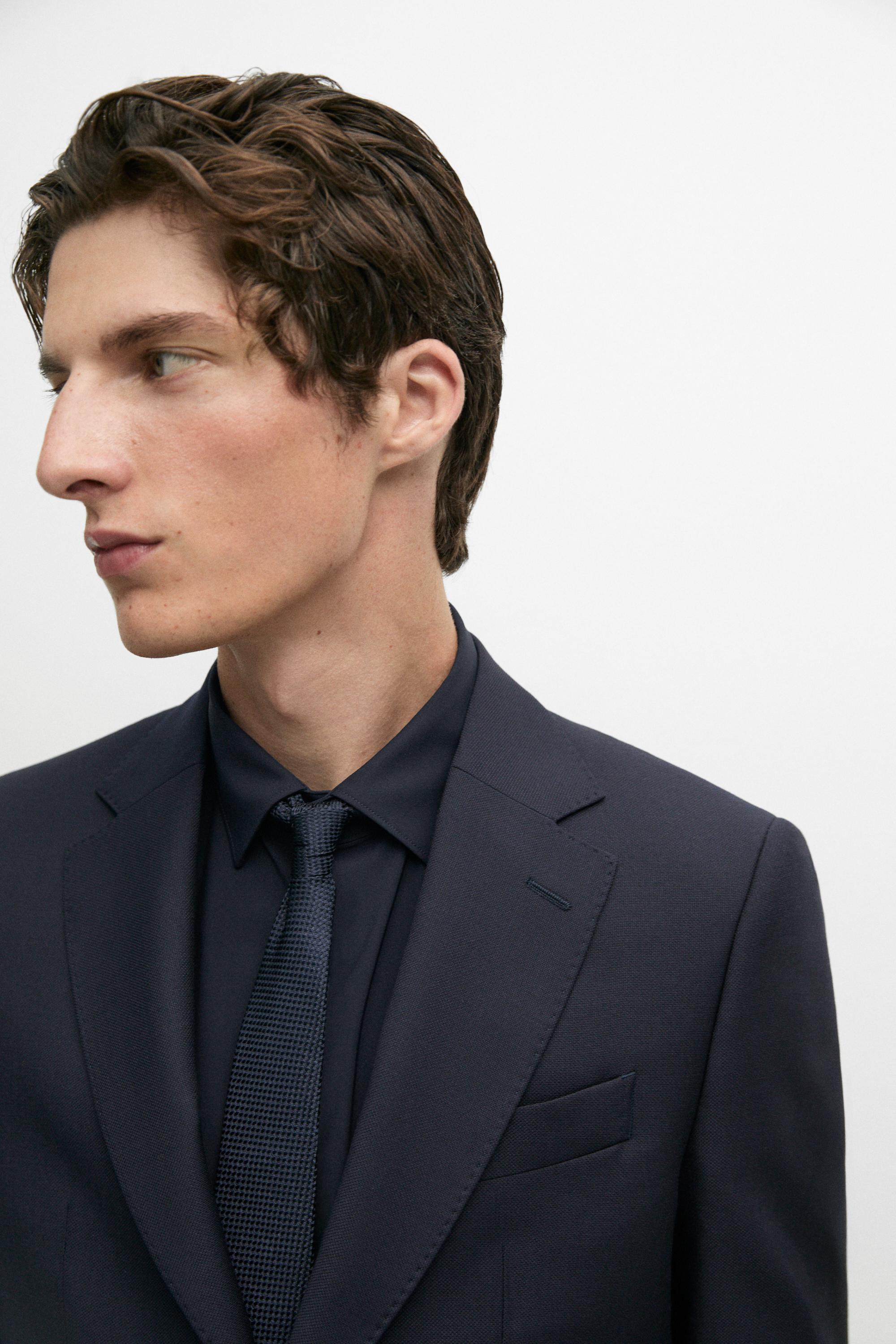 Textured suit blazer — NAVY BLUE