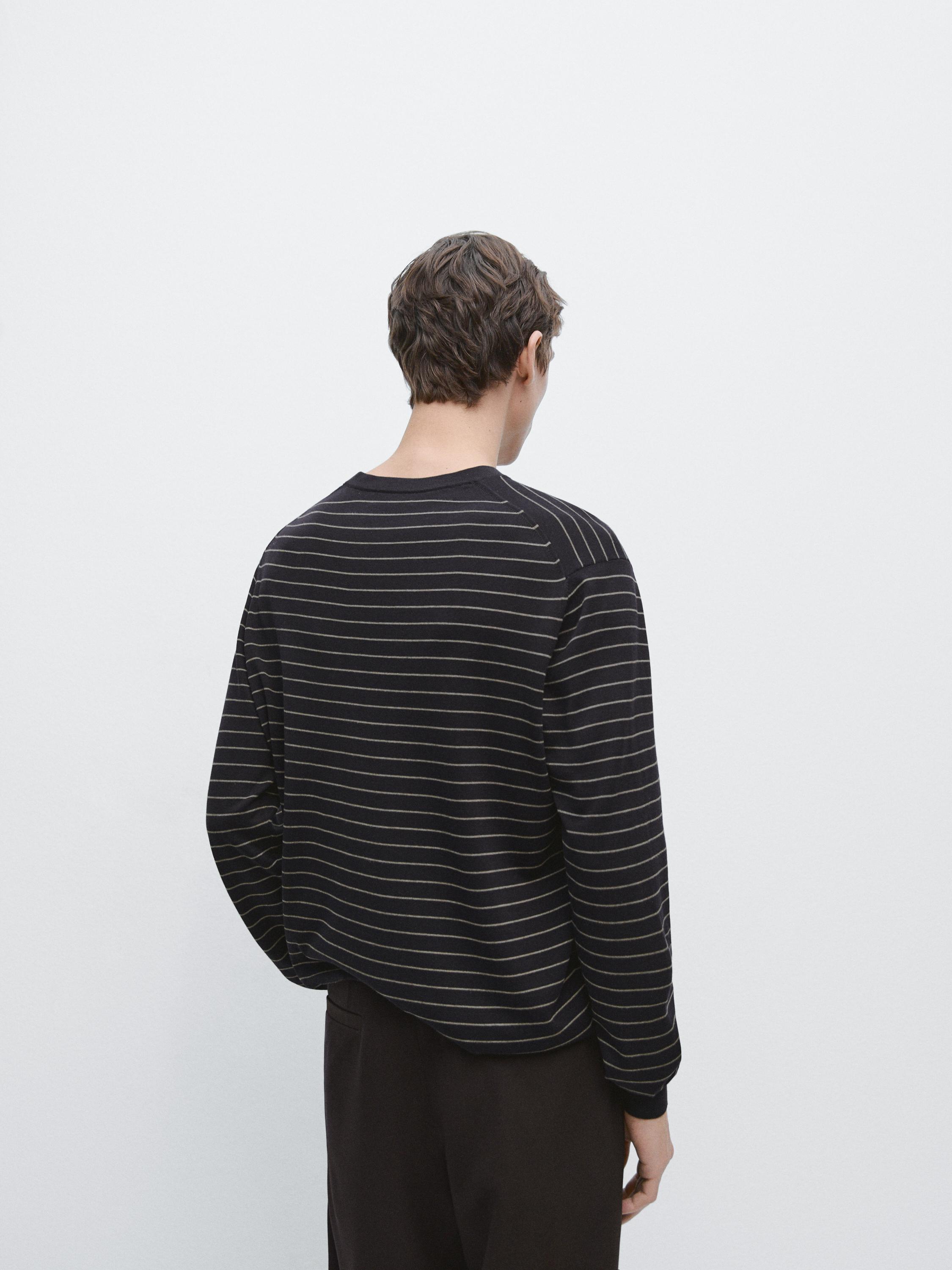 Striped long sleeve knit sweater — NAVY BLUE