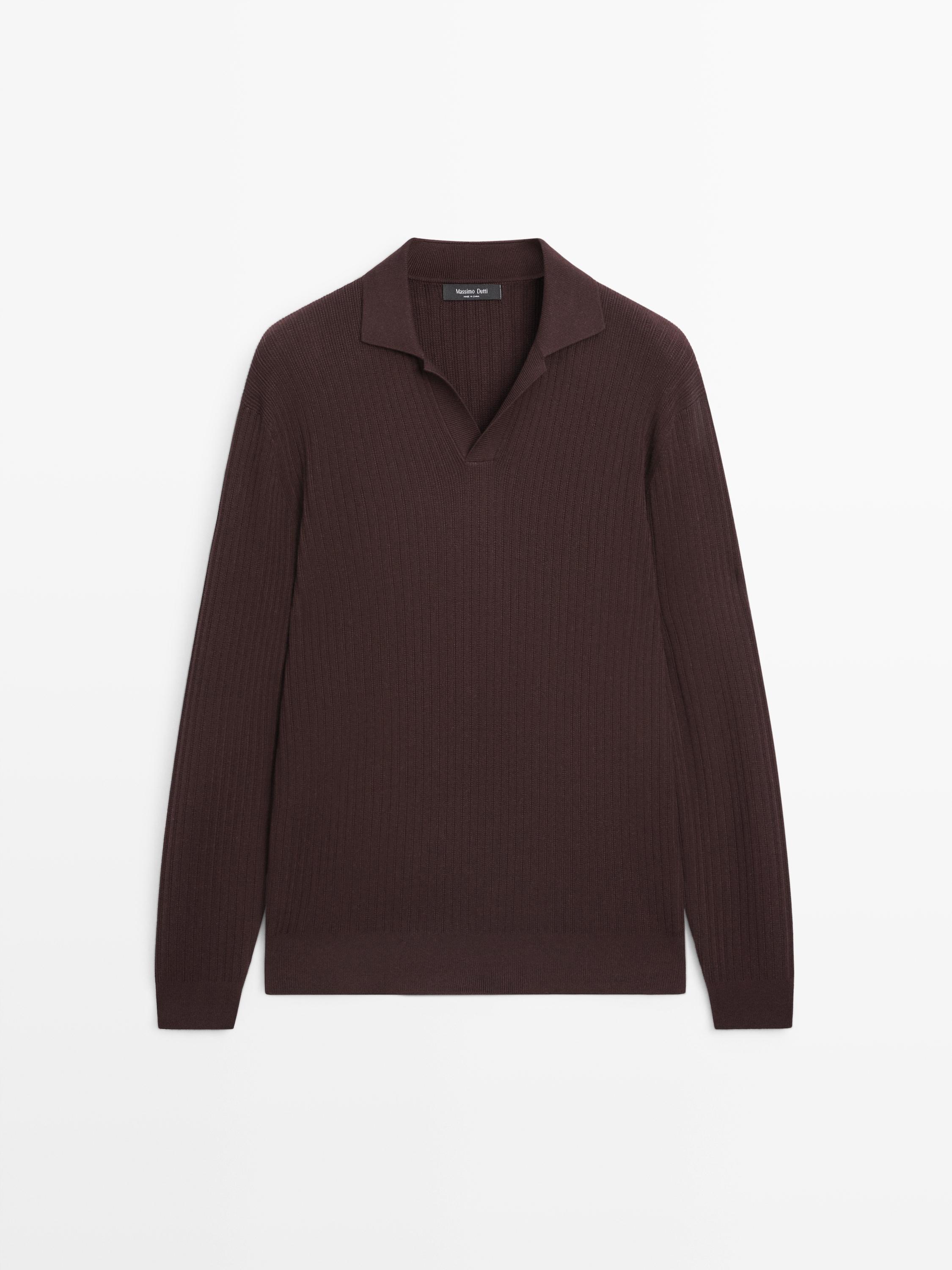 Cotton blend knit polo sweater