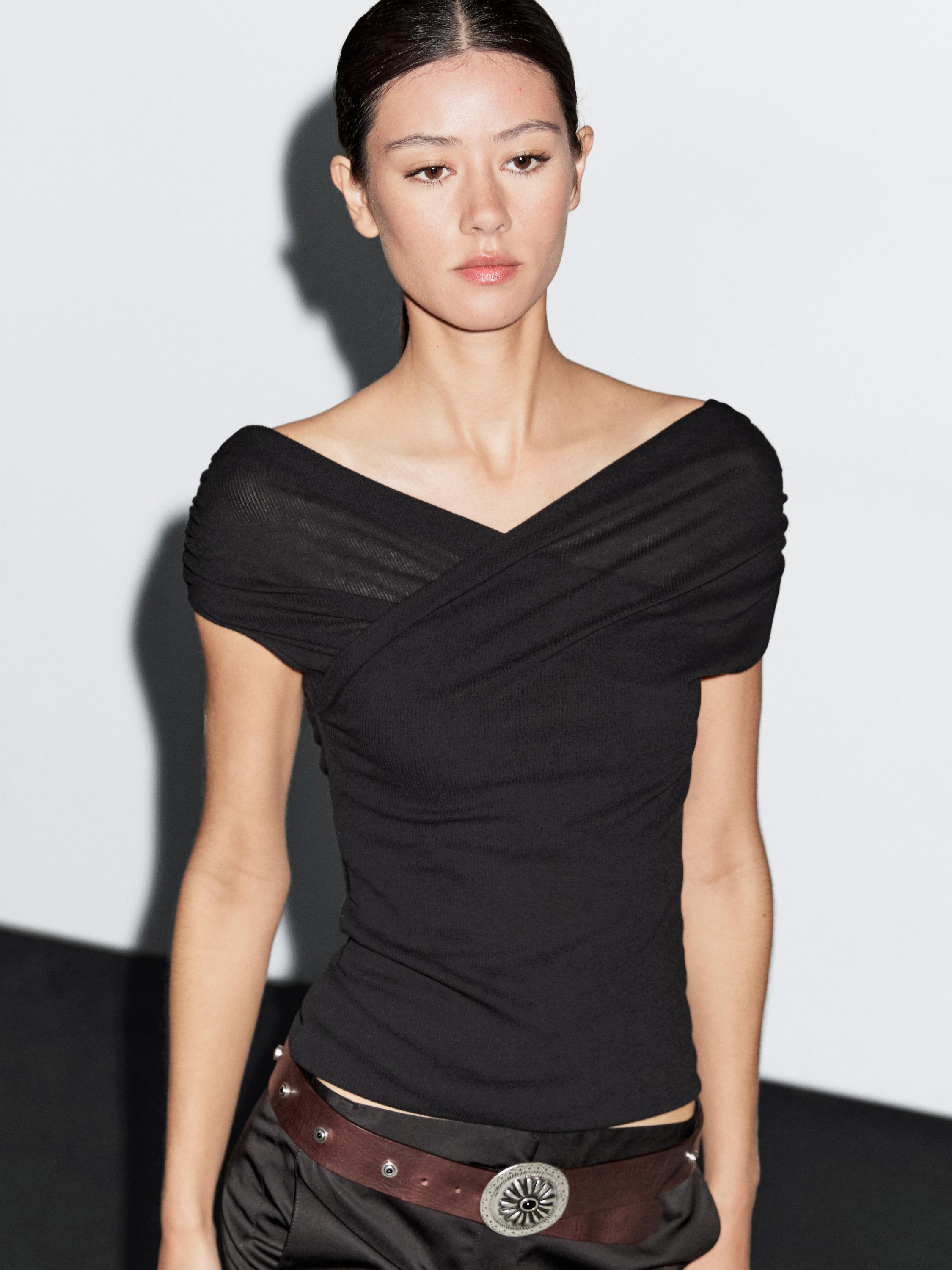 100% cotton surplice boat neck top