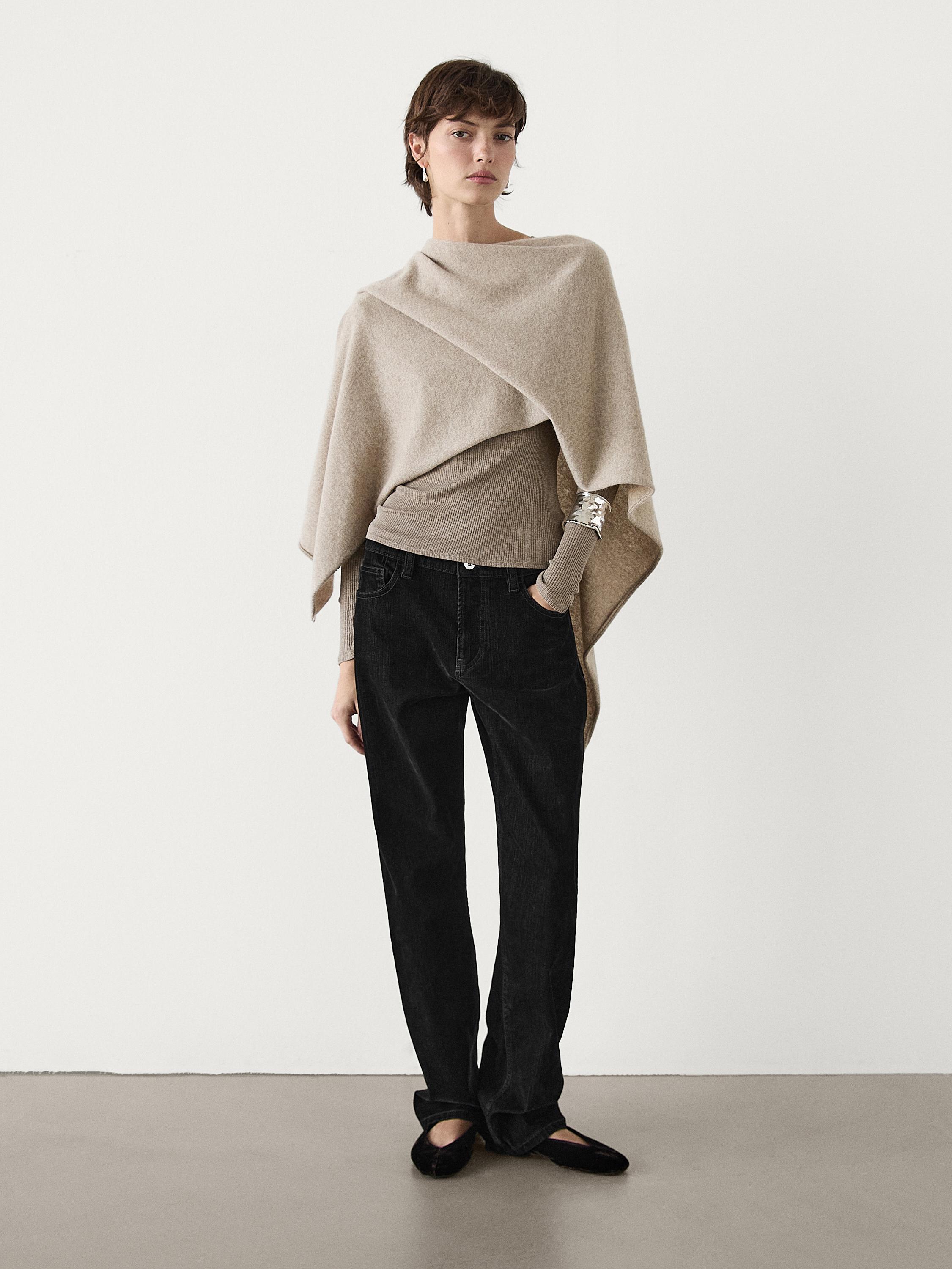 Asymmetric cashmere cape