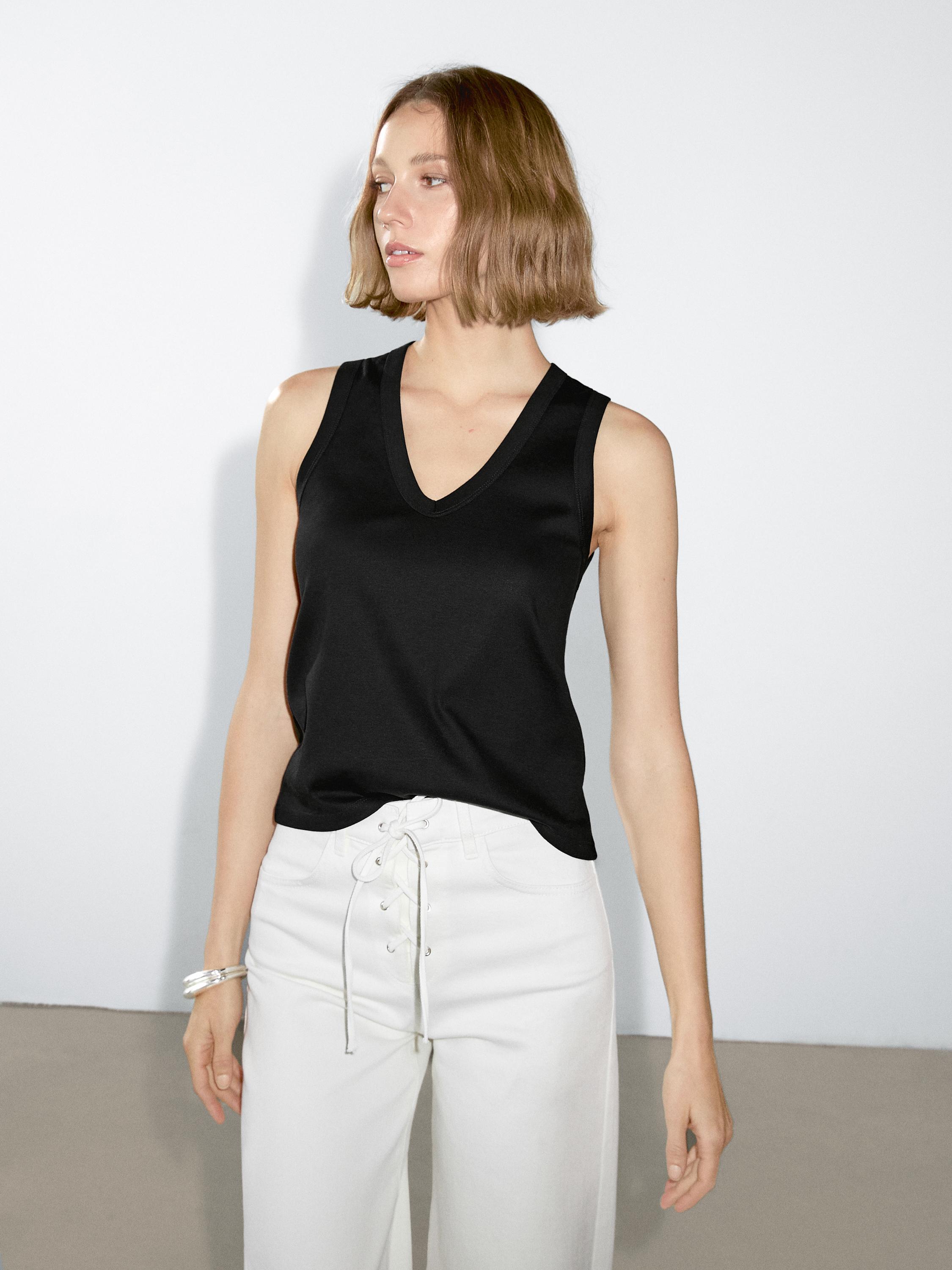 Mercerised cotton V-neck T-shirt