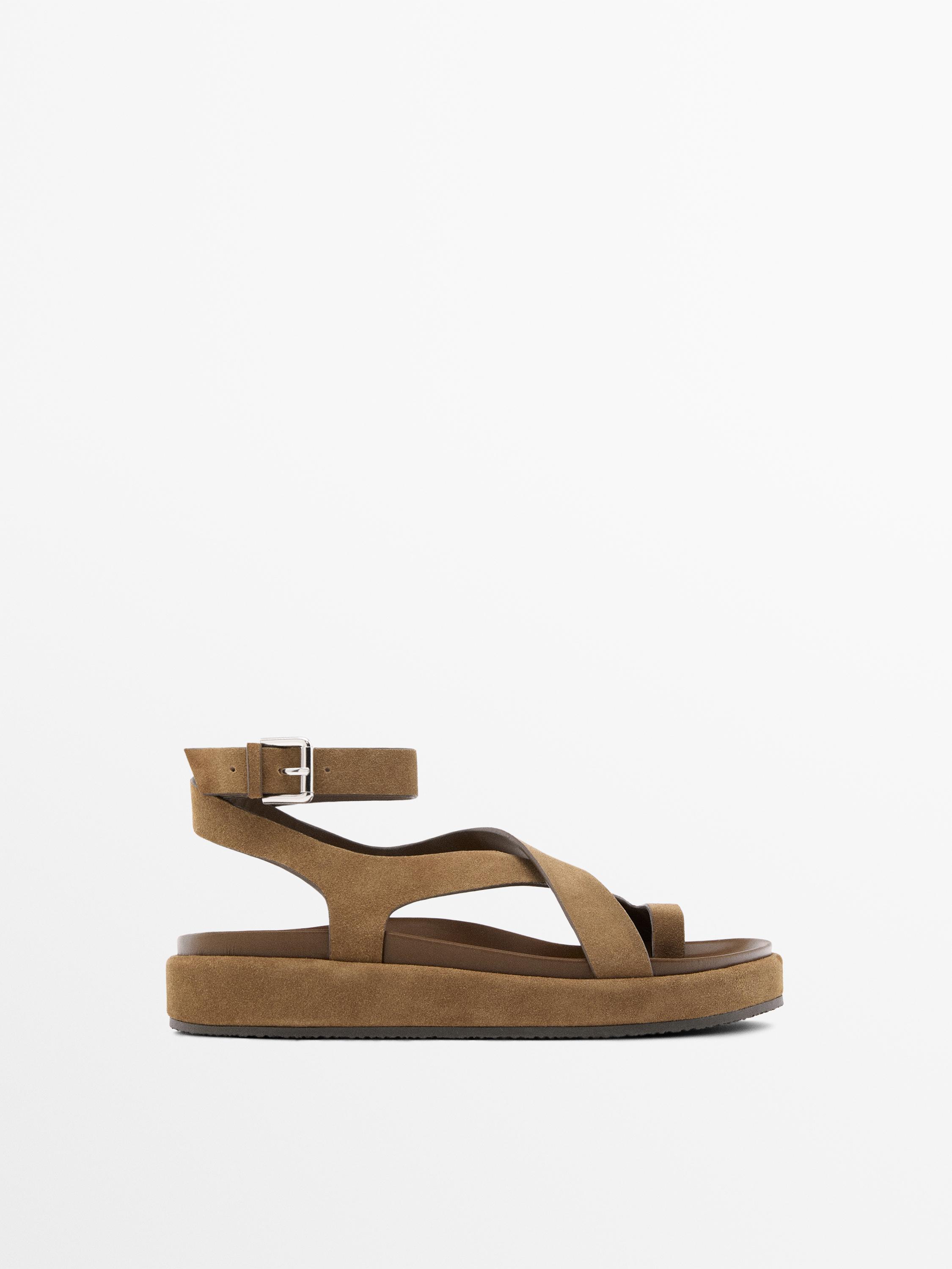 Sandals with crossover straps — CAMEL