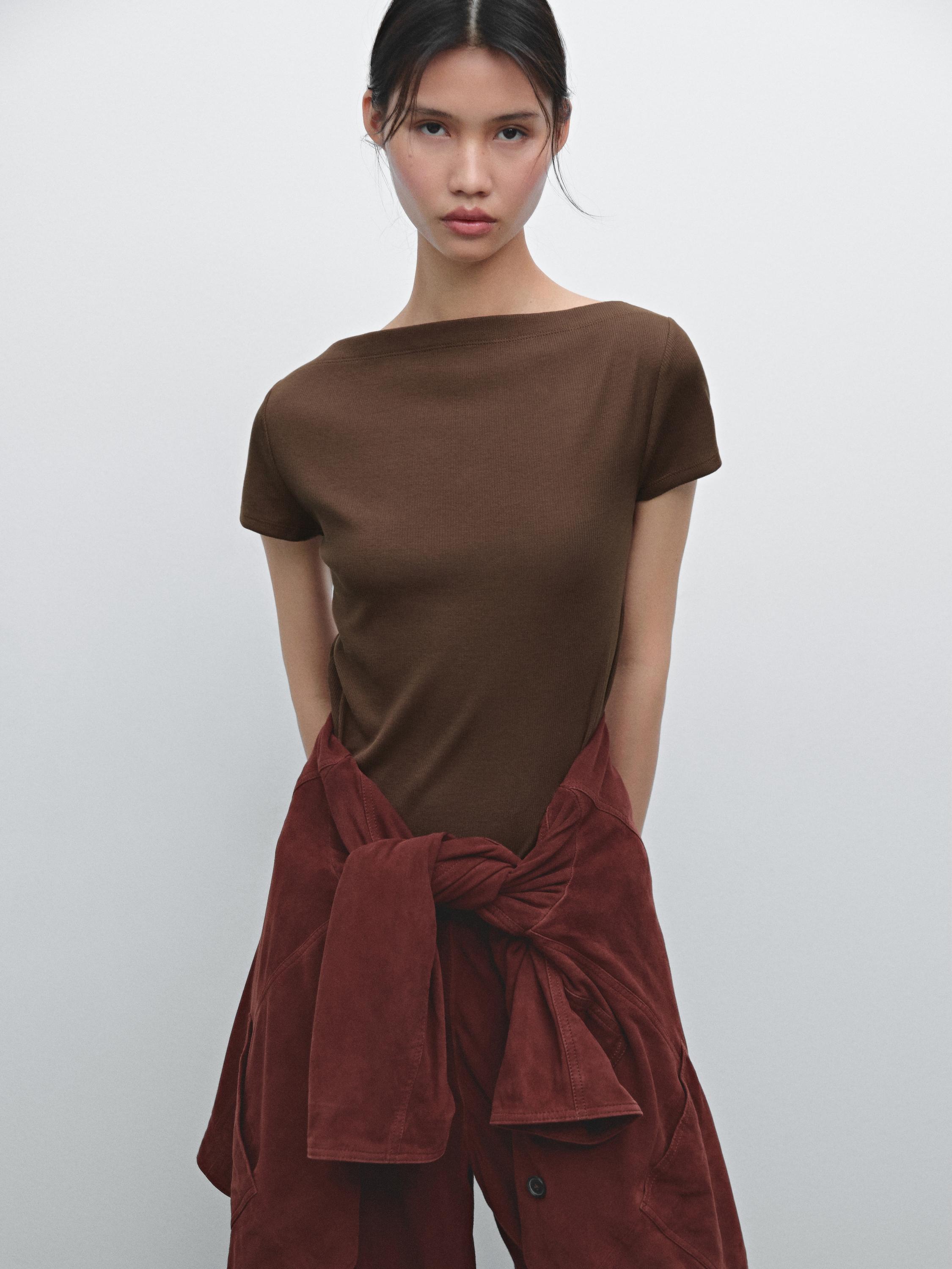 T-shirt côtelé 100 % coton