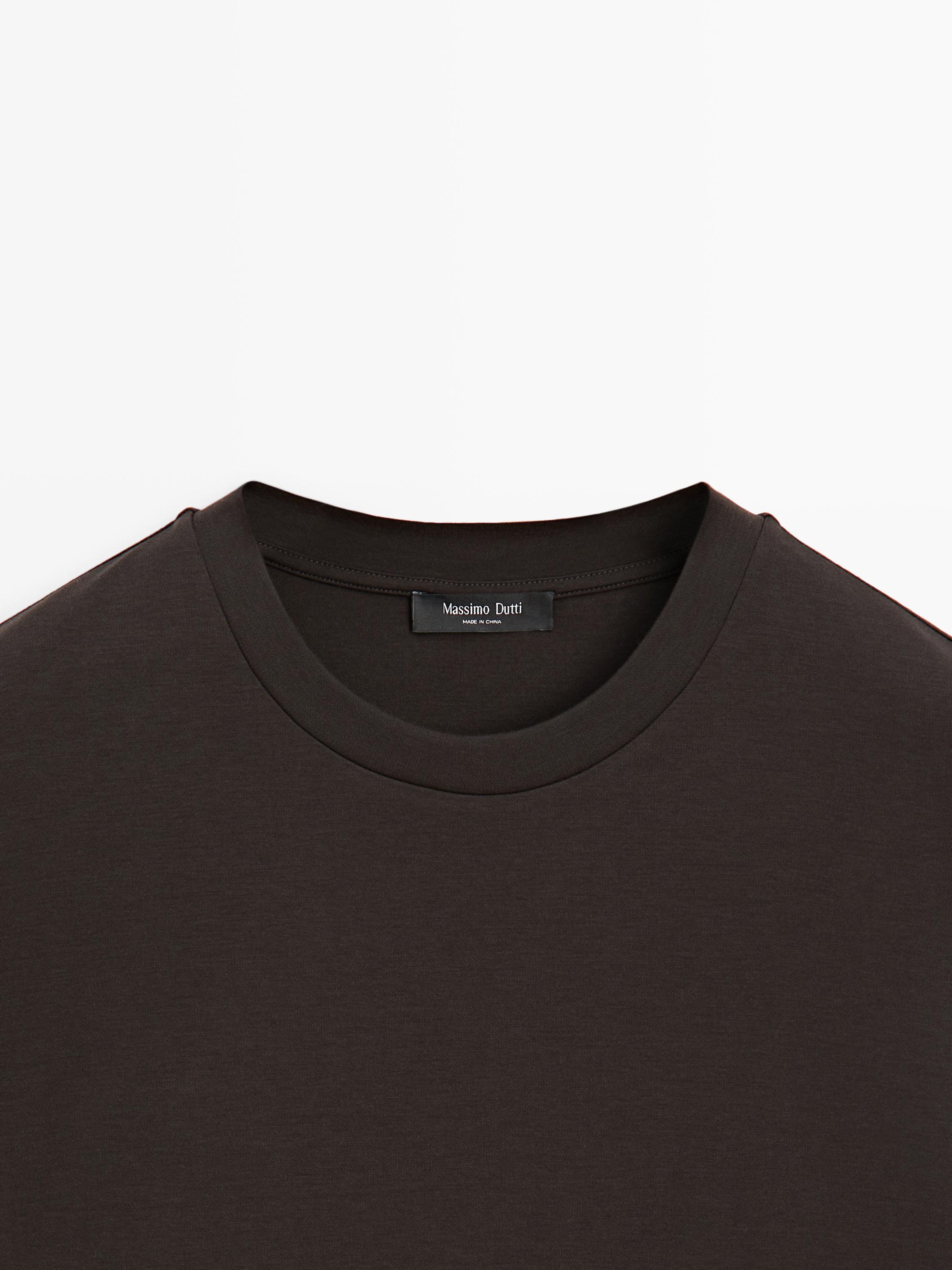 Boxy fit short sleeve cotton blend T-shirt — BROWN