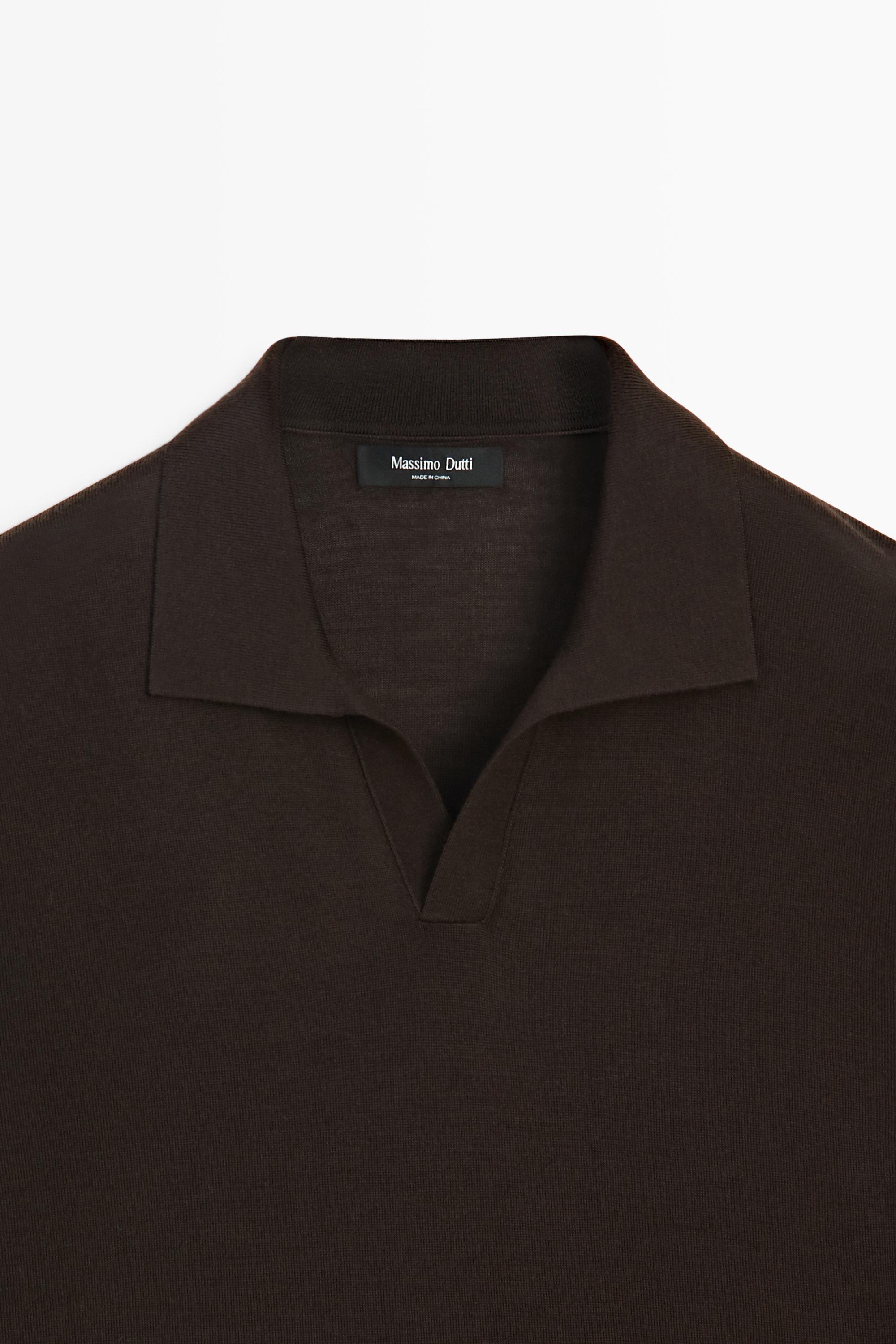 Short sleeve wool blend knit polo shirt — BROWN