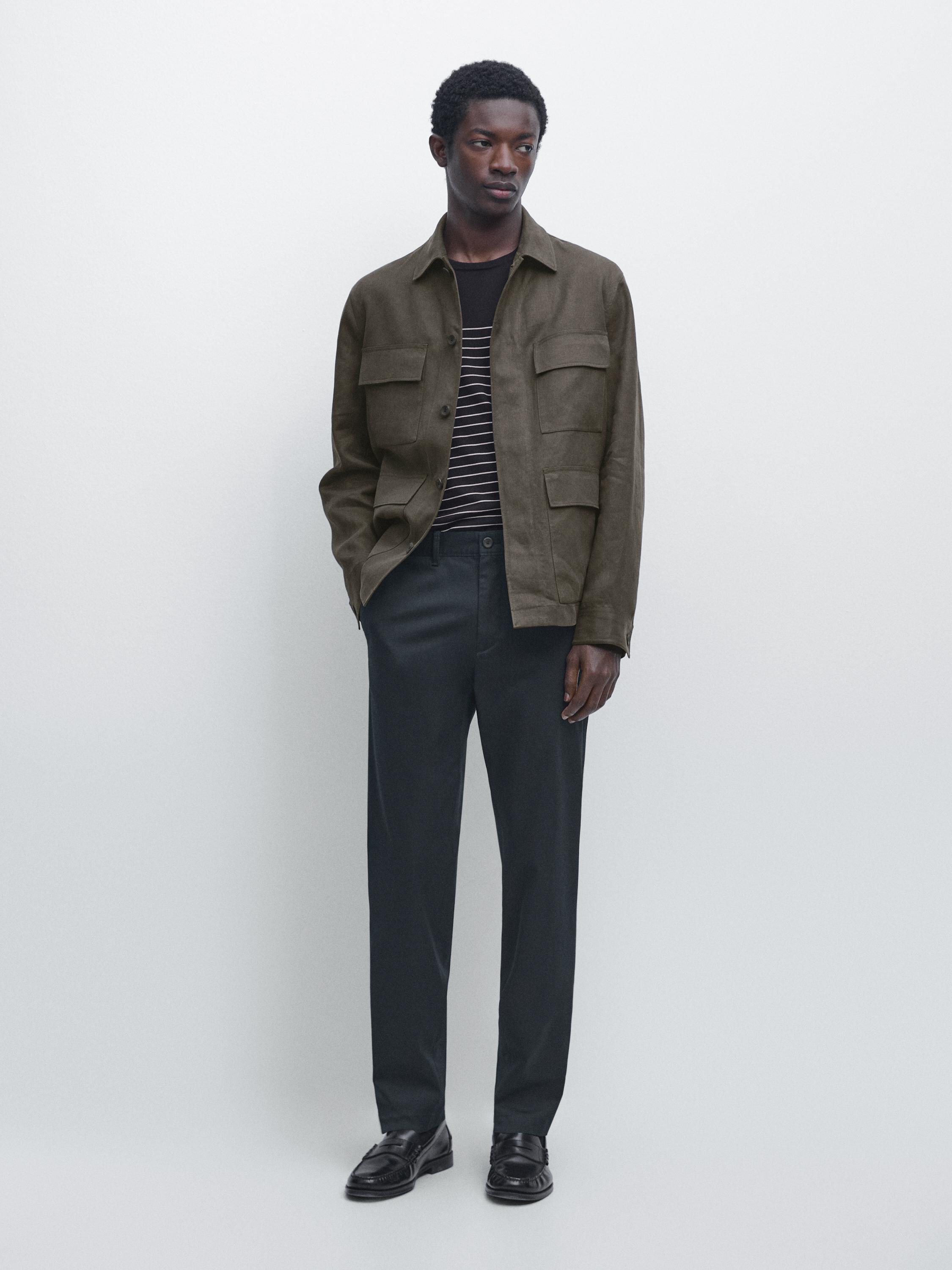 Cotton blend slim fit pants