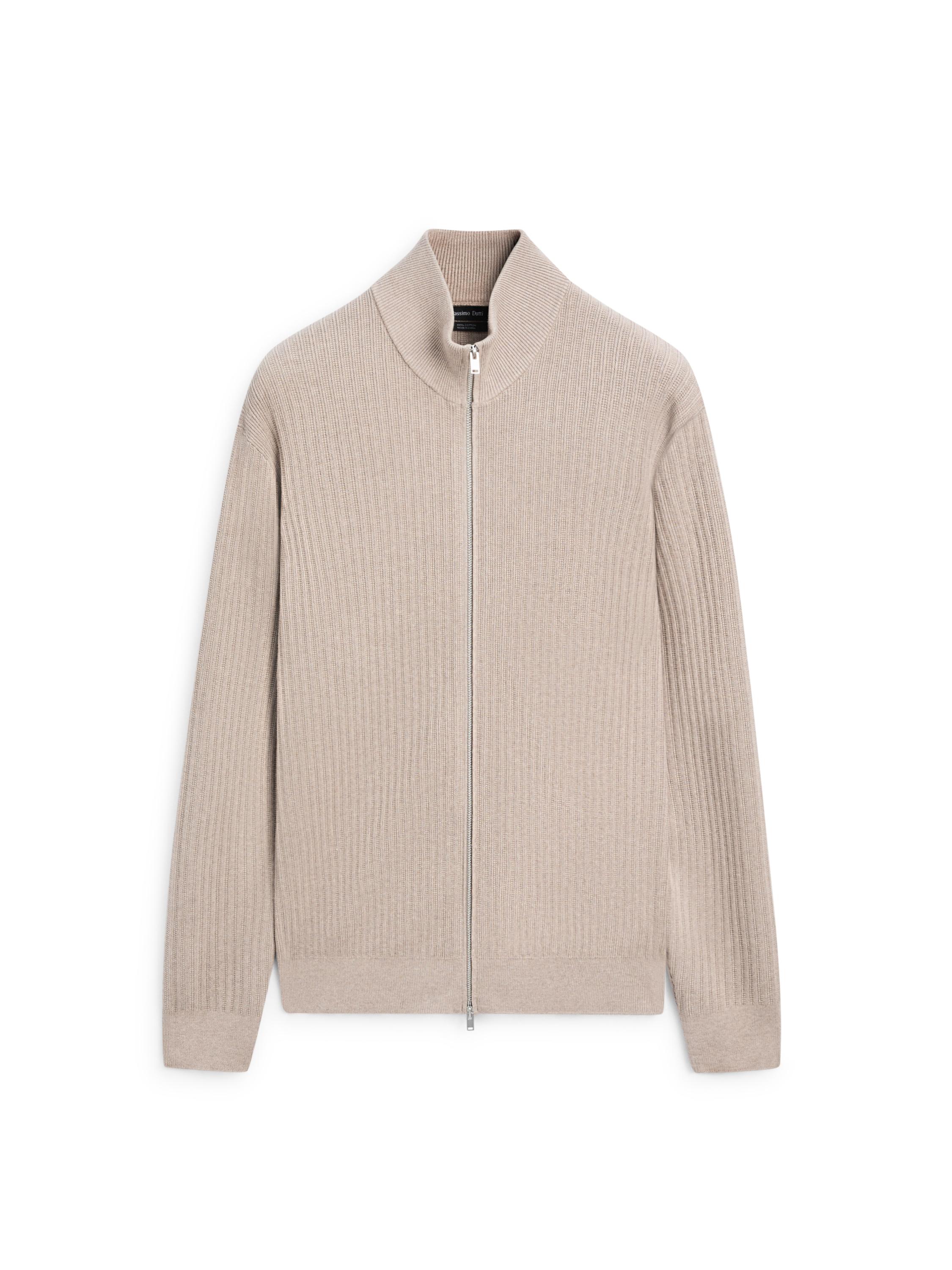 Cotton zip-up knit cardigan — MINK