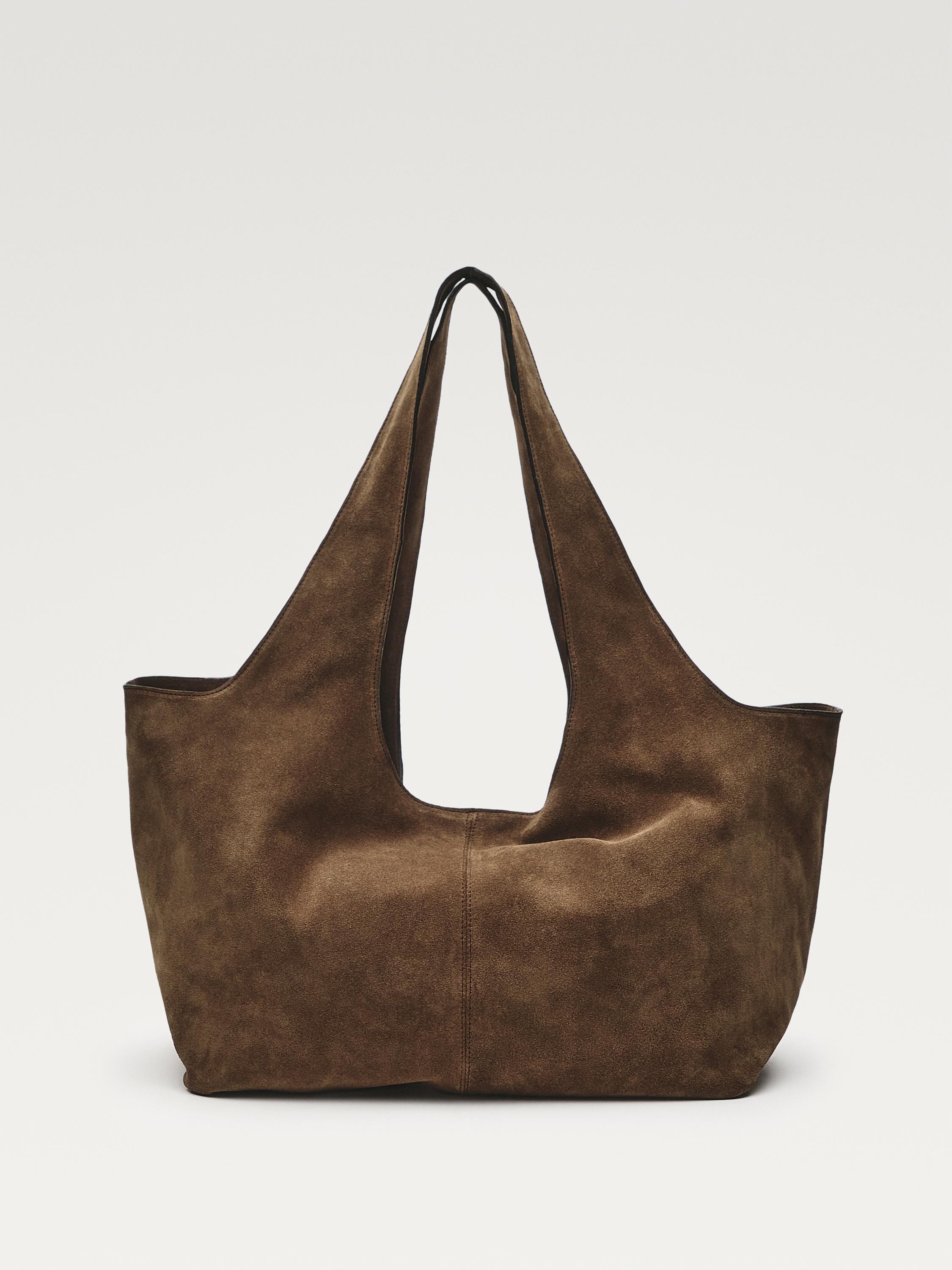 Split leather maxi tote bag — ECRU