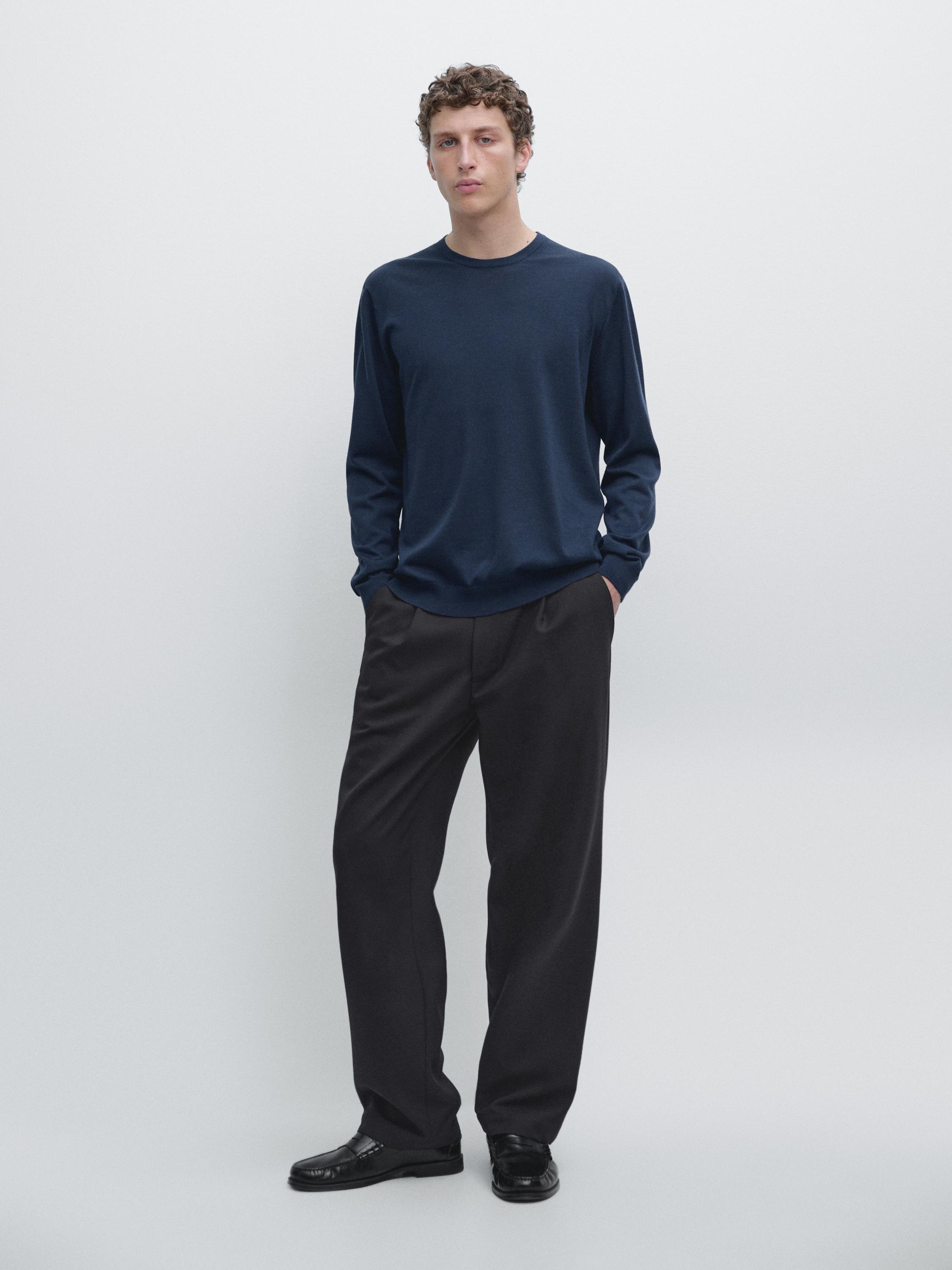 100% merino wool knit sweater — Prussian blue