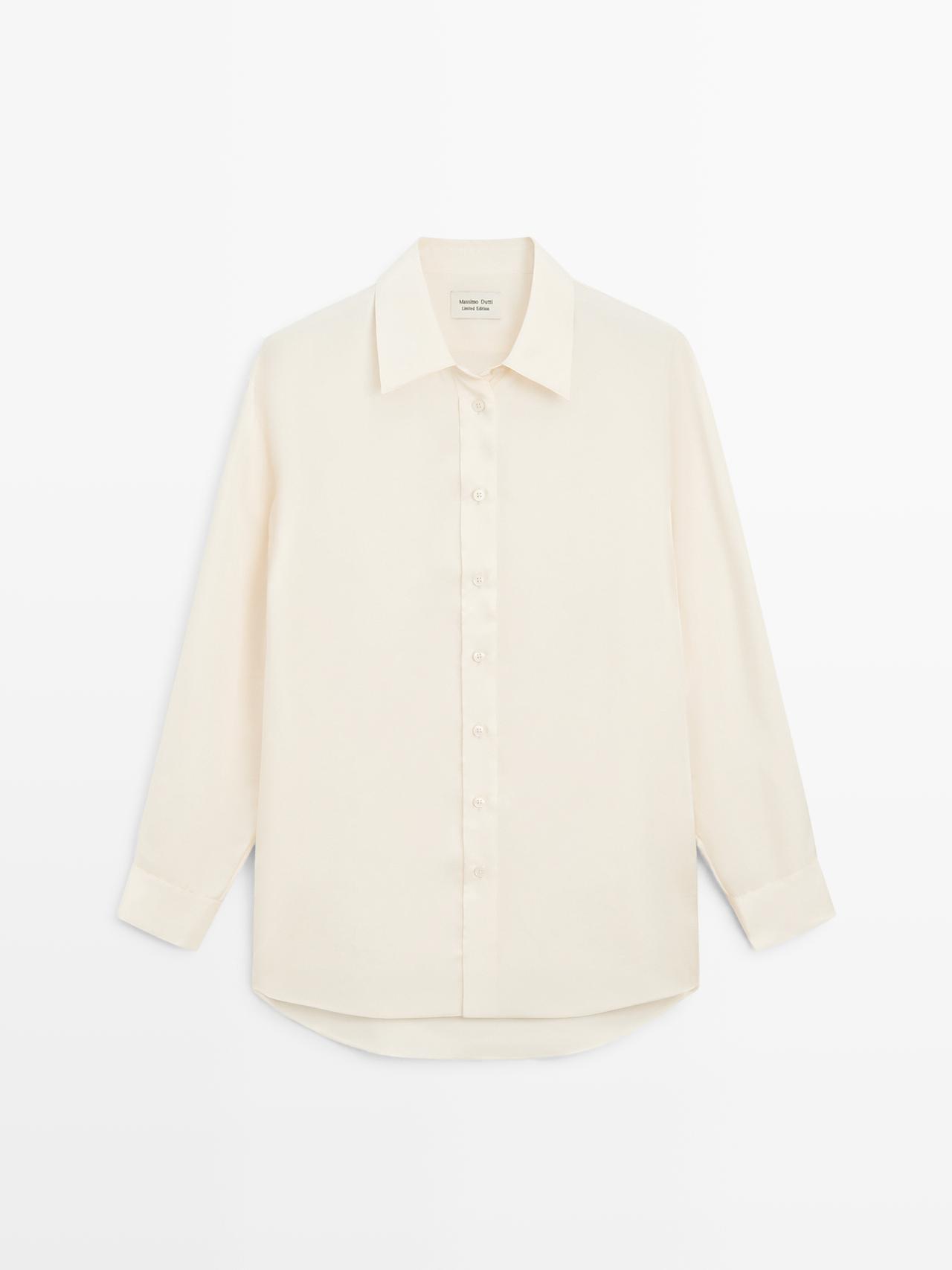 Massimo Dutti - Dame - Oversized Skjorte I Let Satin – Limited - Champagnefarvet - M