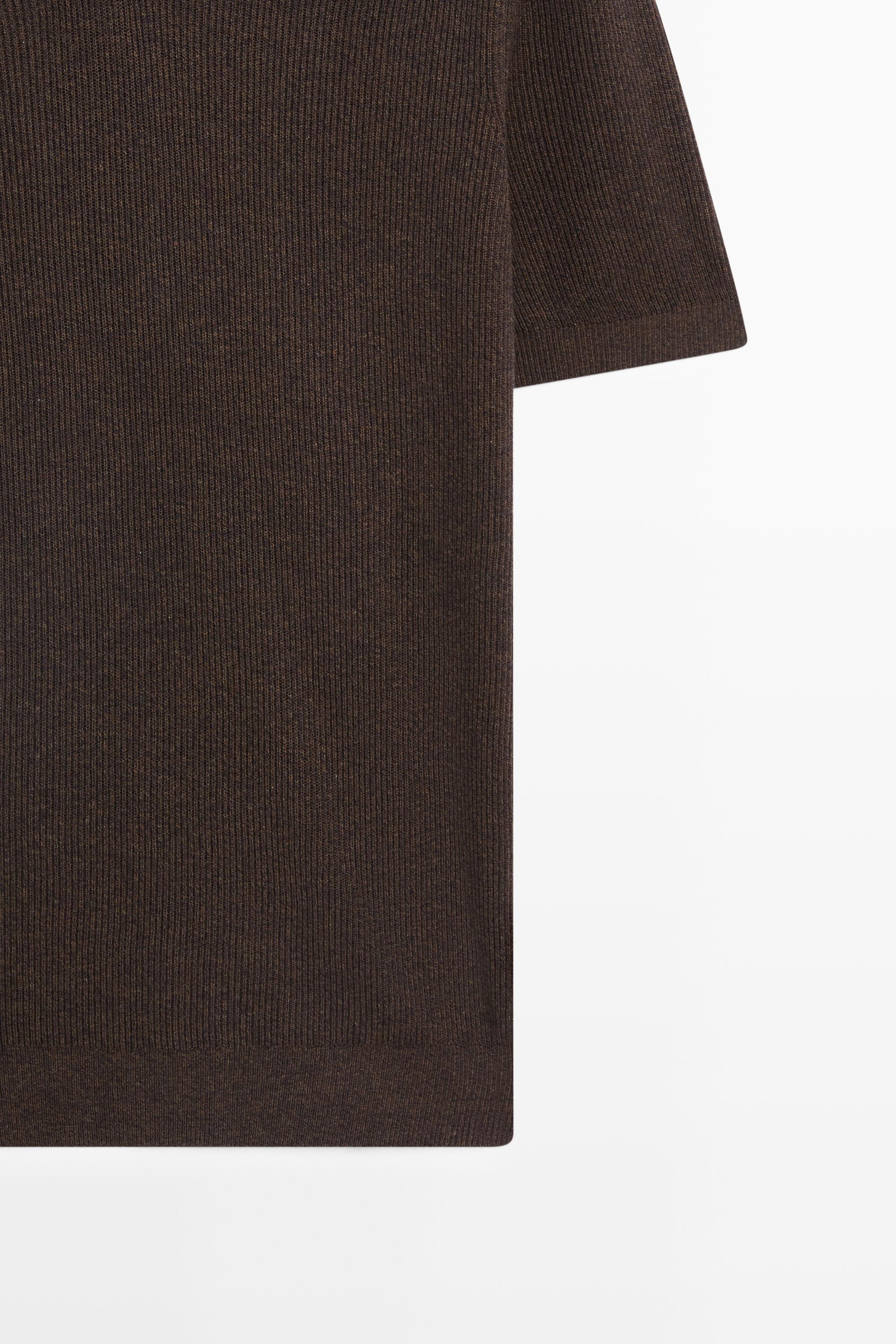 Cotton blend knit polo sweater — BROWN