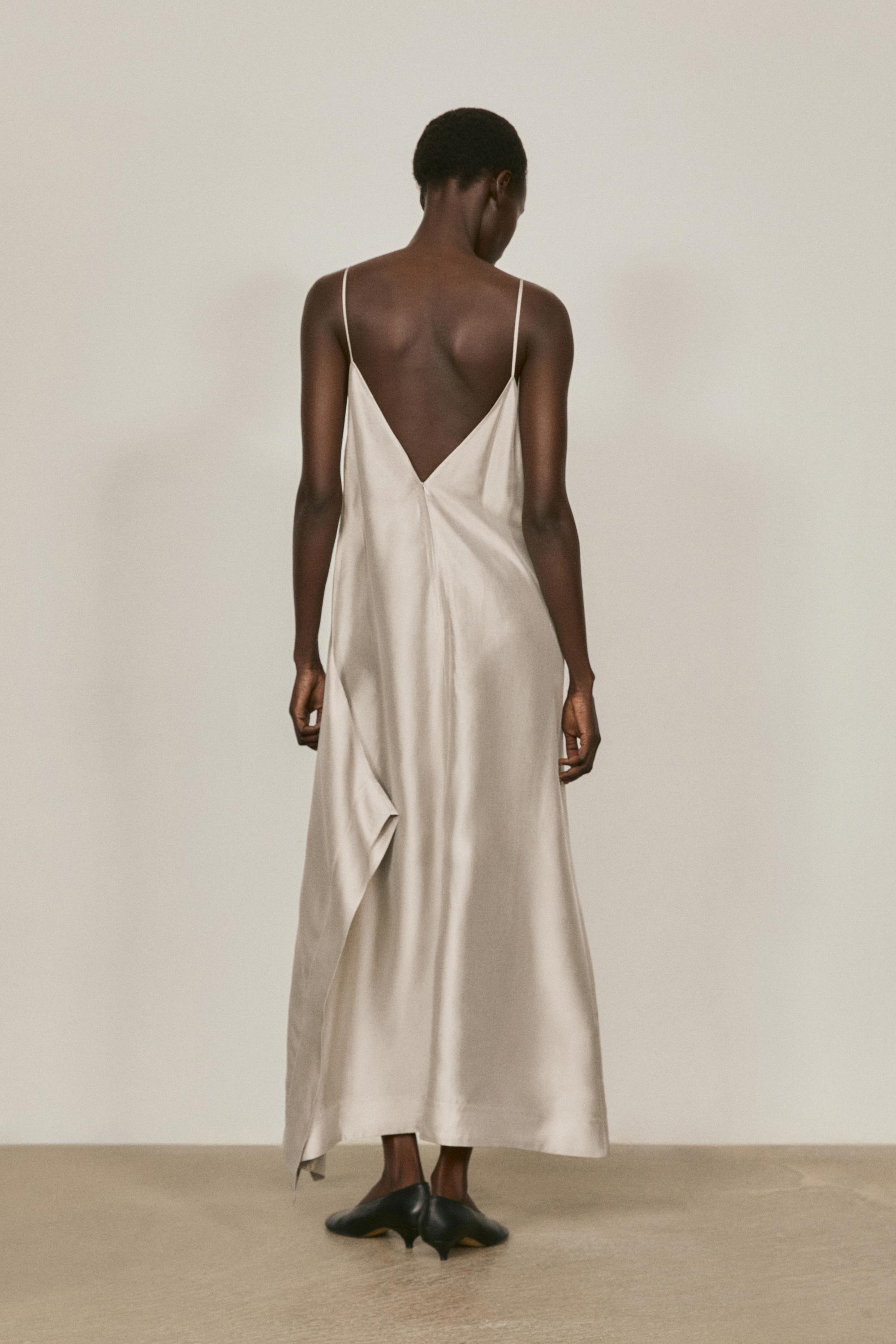 Midi slip dress with V-neckline - LIMITED EDITION — CHAMPAGNE