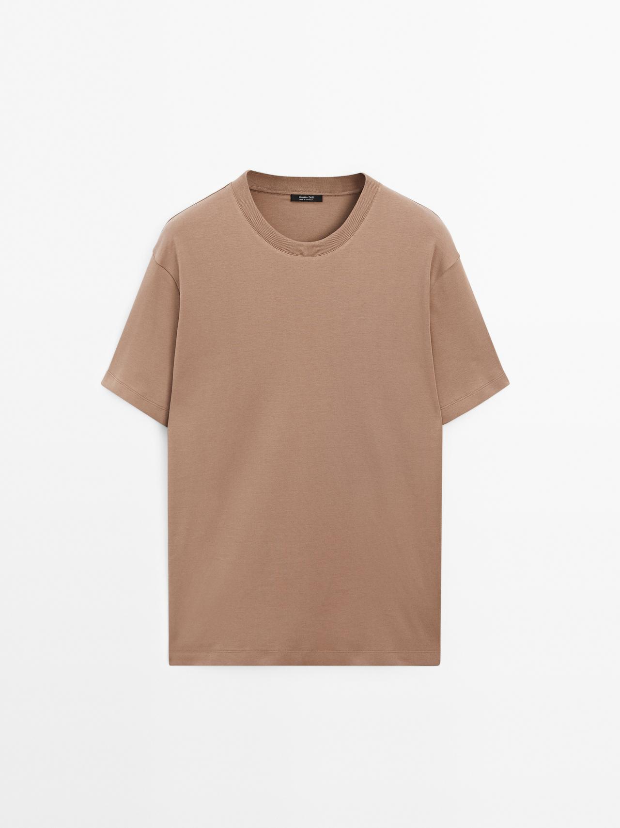 Massimo Dutti - Herre - T-Shirt I 100 % Mellemkraftigt Bomuldsstof - Beige - L