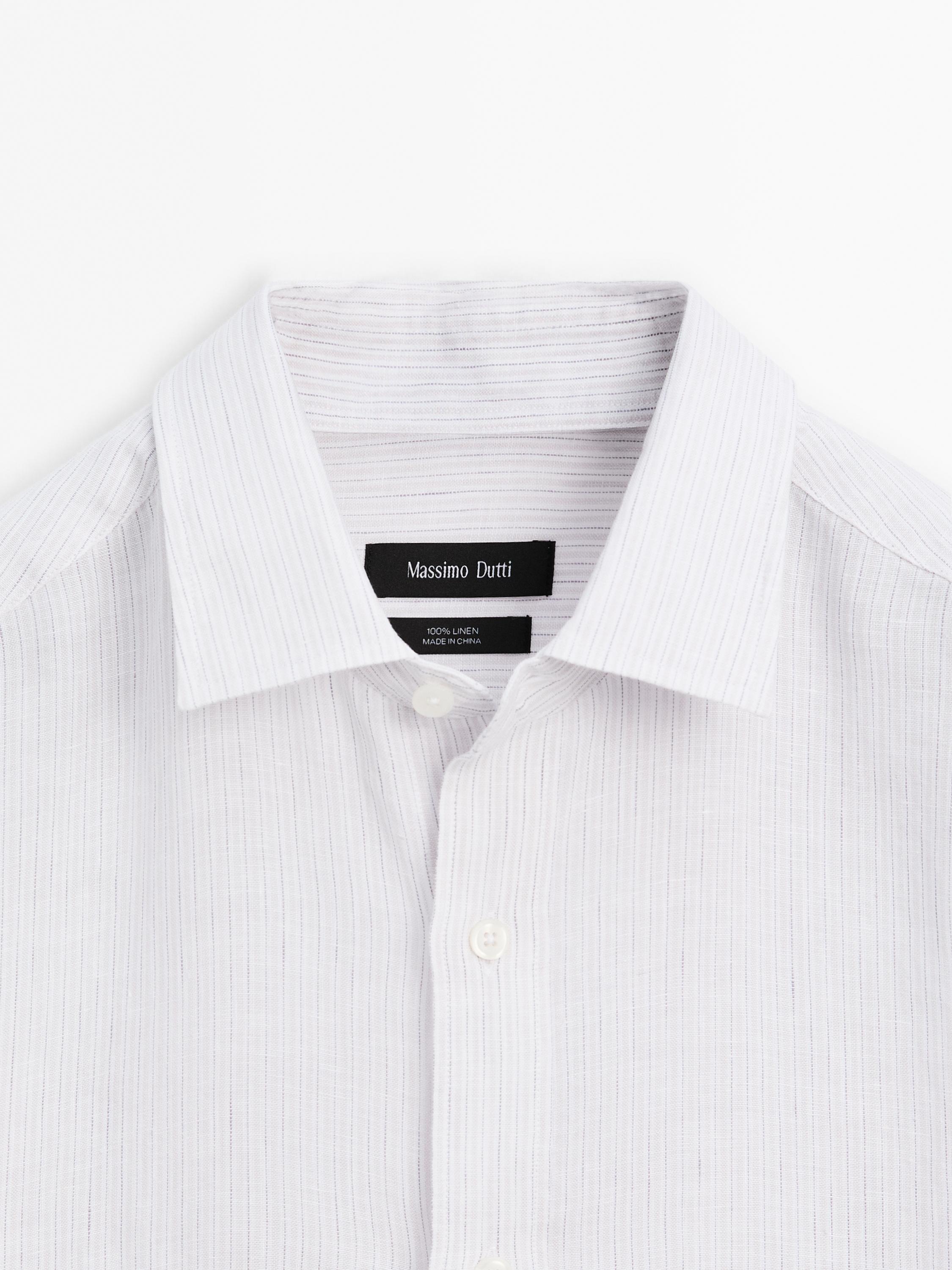 100% linen regular fit striped shirt