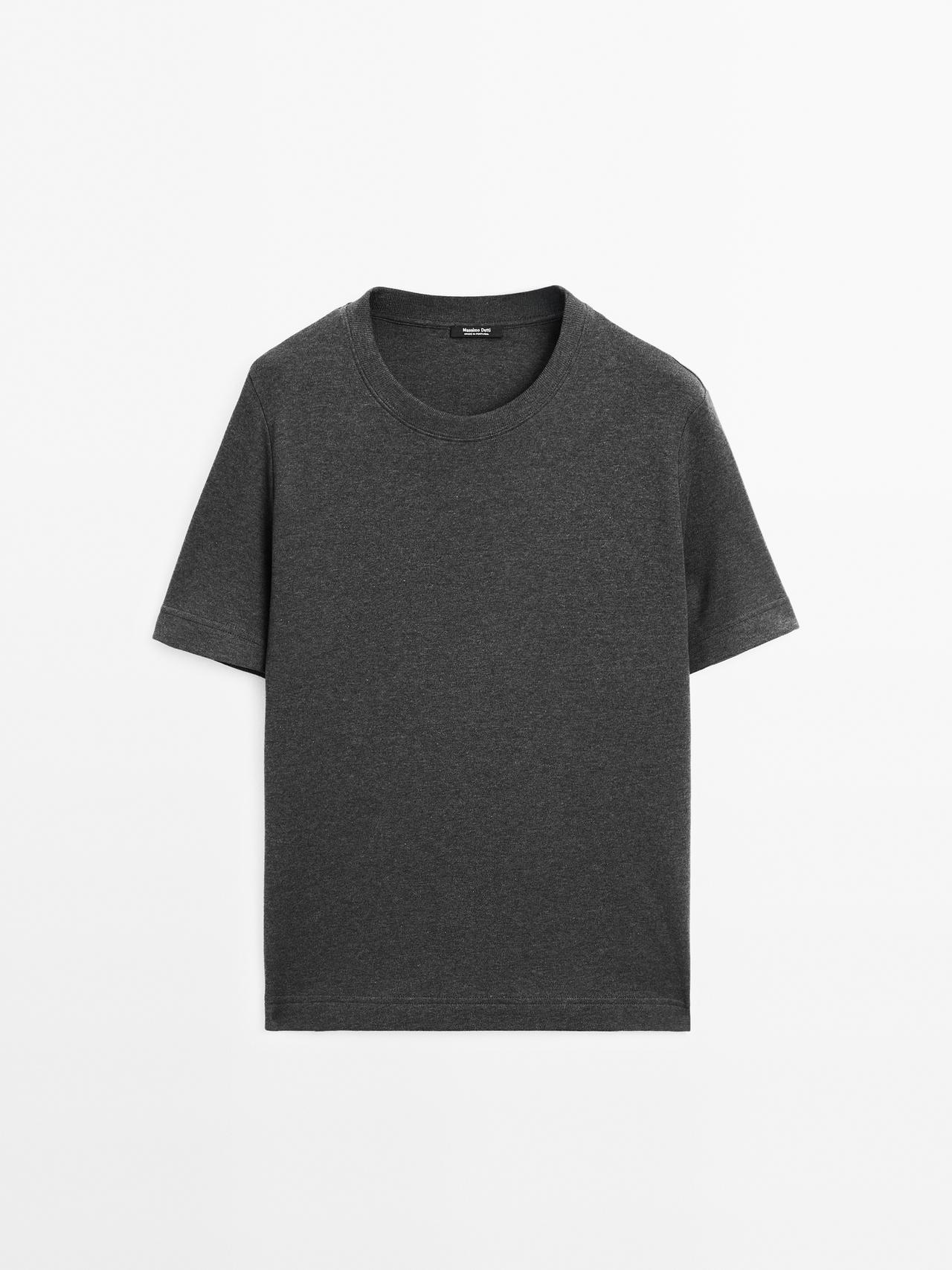 Massimo Dutti - Dame - T-Shirt Med Rund Hals I 100% Bomuld - Koksgrå - M