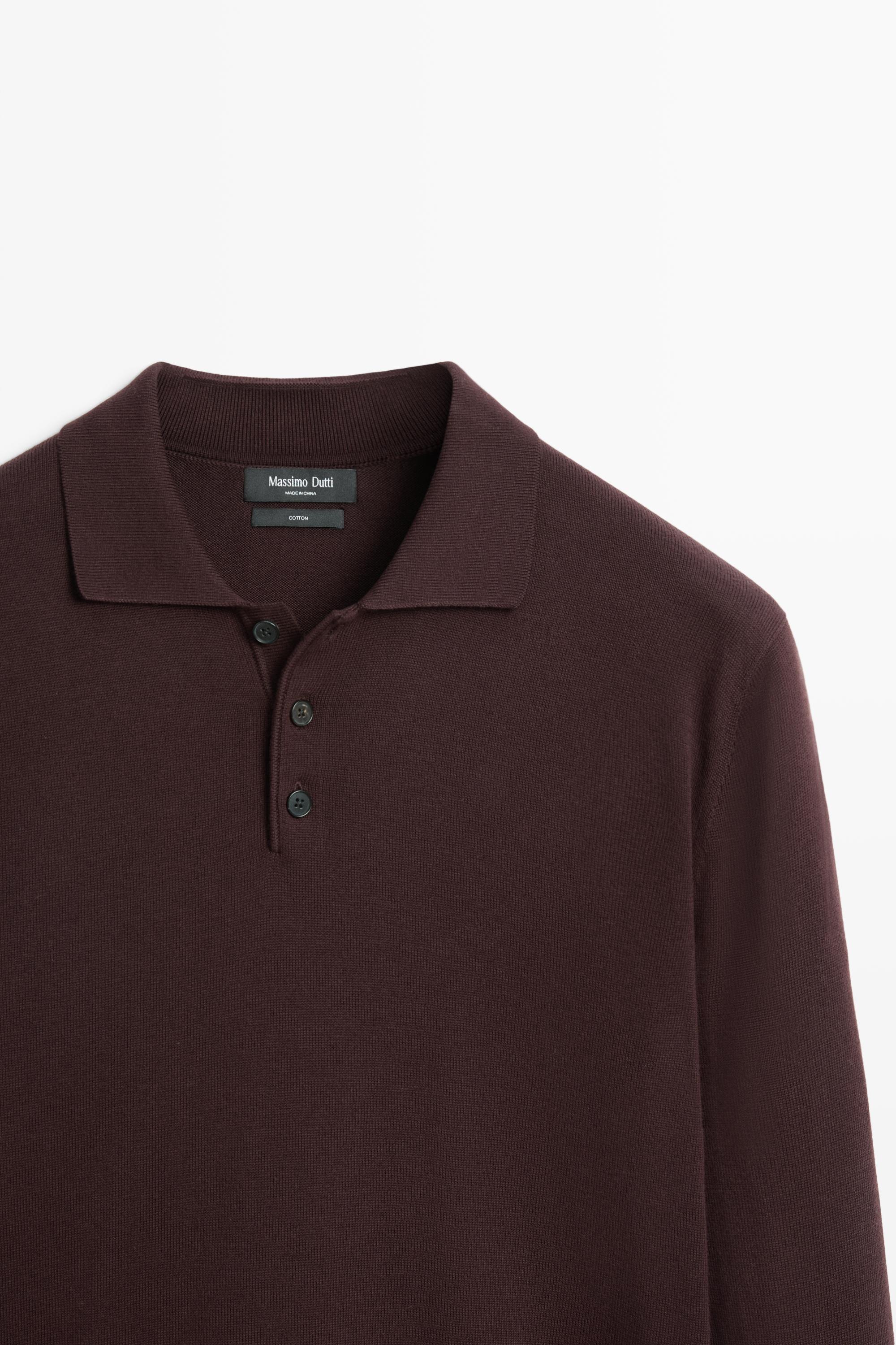 100% cotton knit polo sweater — MAROON
