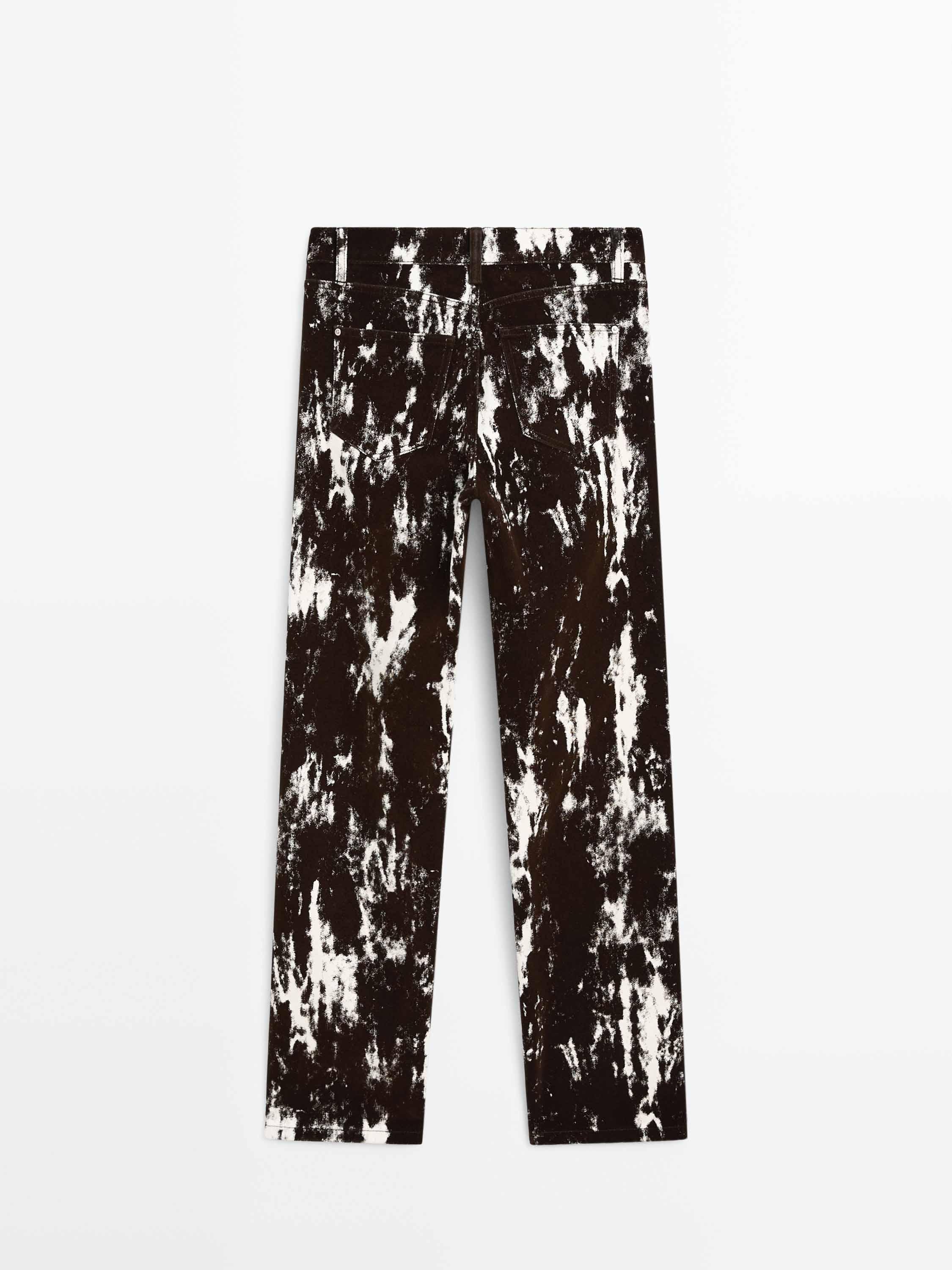 Printed straight-leg mid-rise jeans with flocking