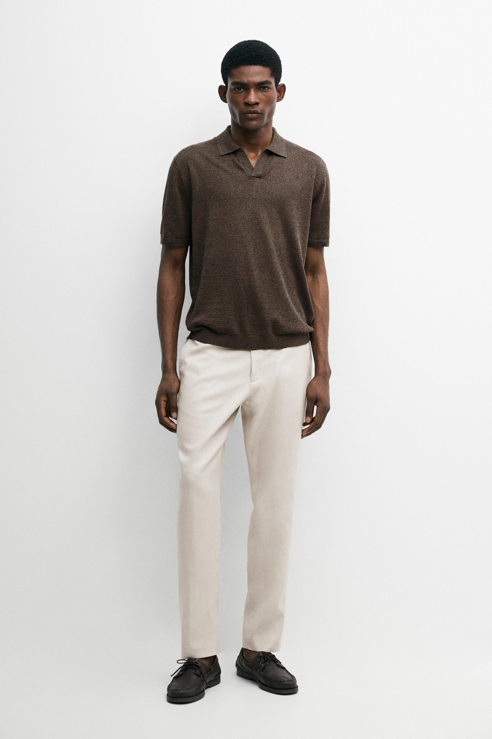 Tapered fit linen pants — BEIGE