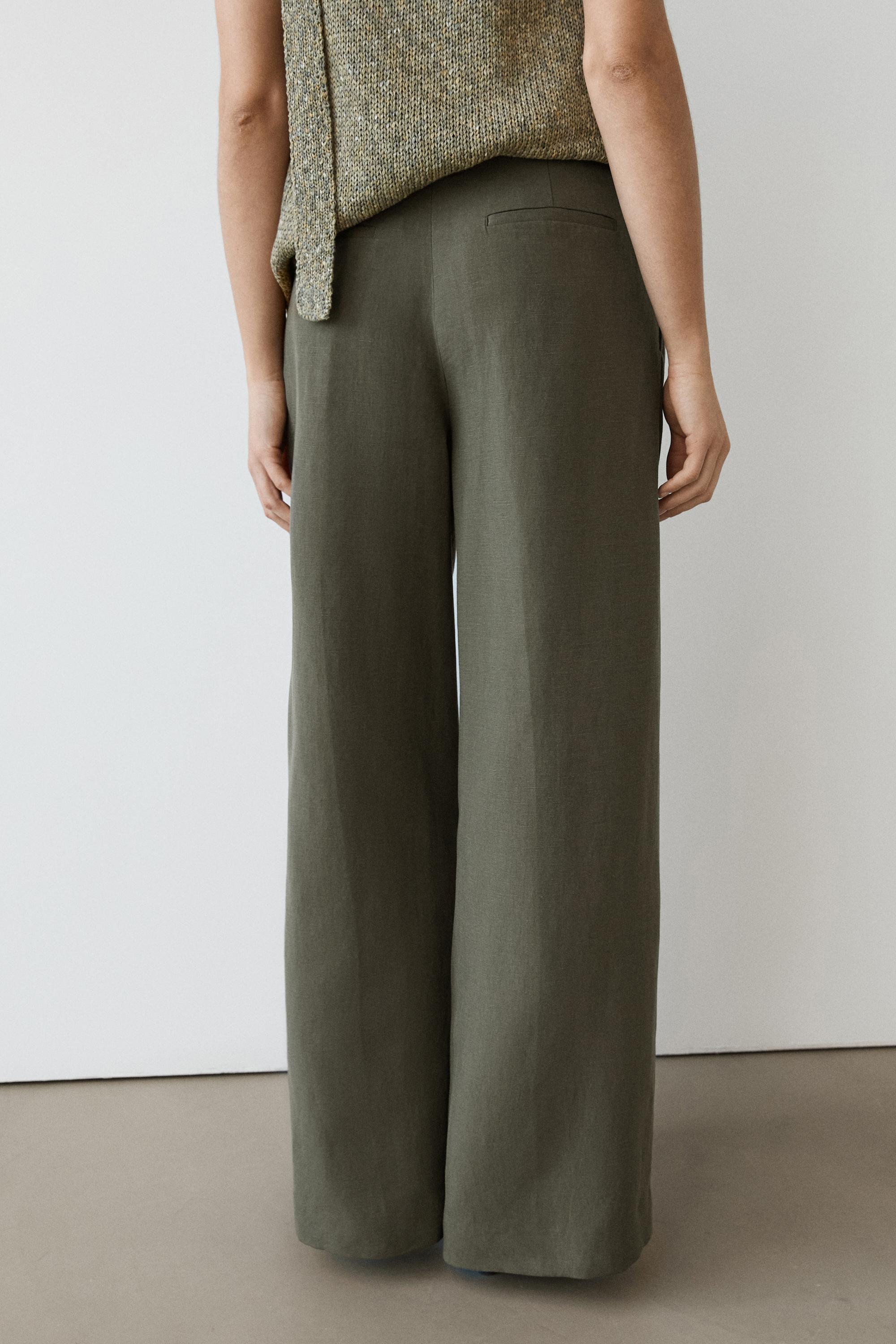 Darted wide-leg trousers — KHAKI