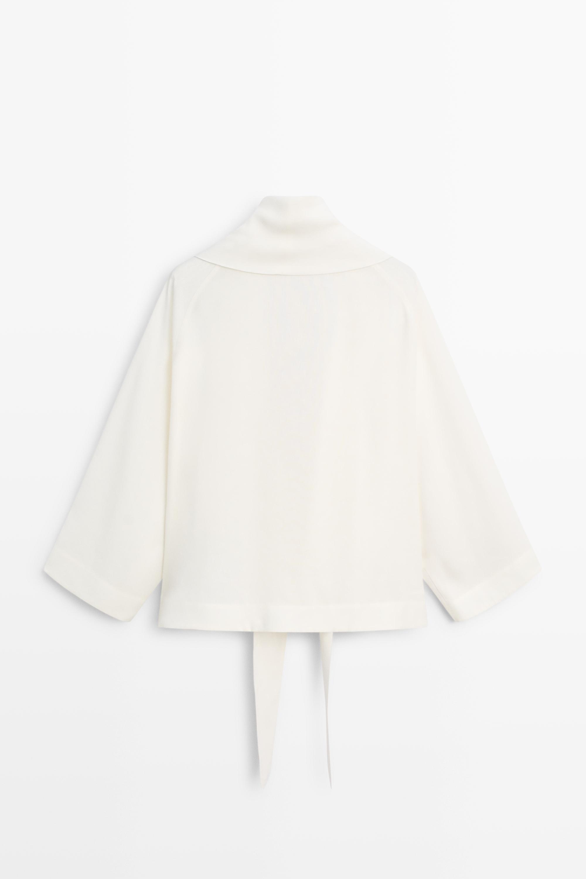 Flowing linen-blend shirt with tie detail — WHITE
