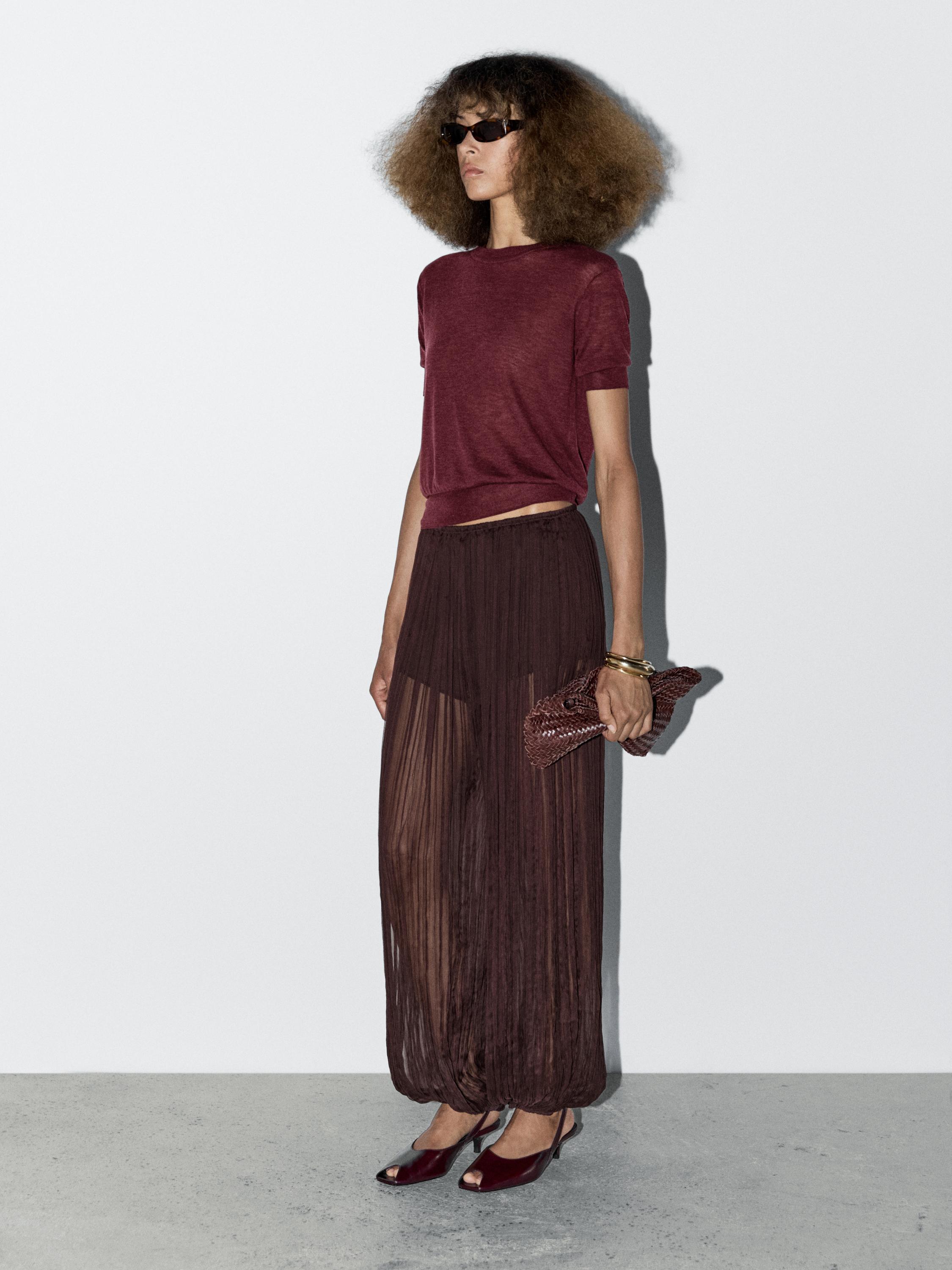 sveter z jemného úpletu s krátkym rukávom zo 100 % vlny - STUDIO