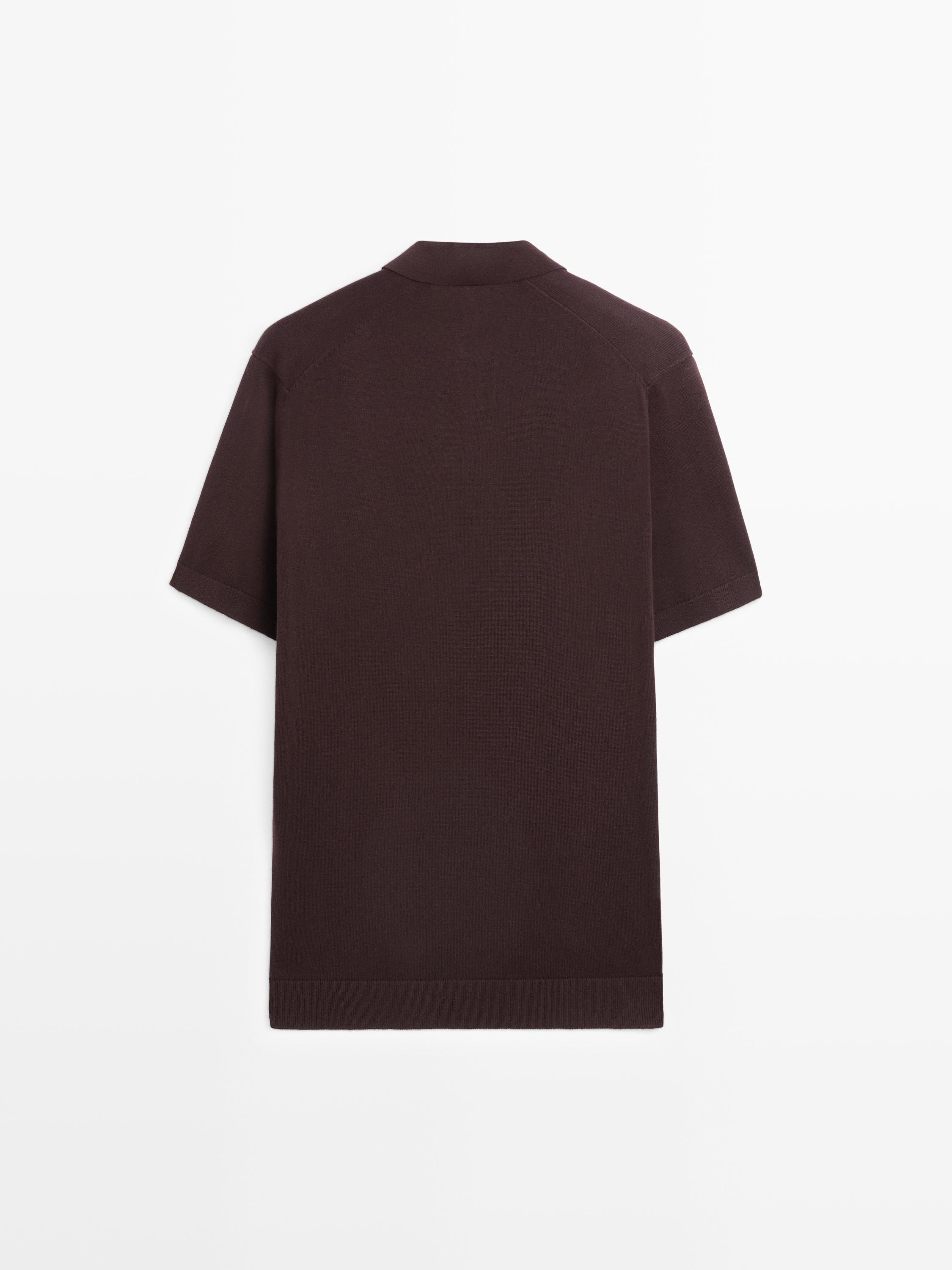 Cotton blend knit polo sweater — BURGUNDY