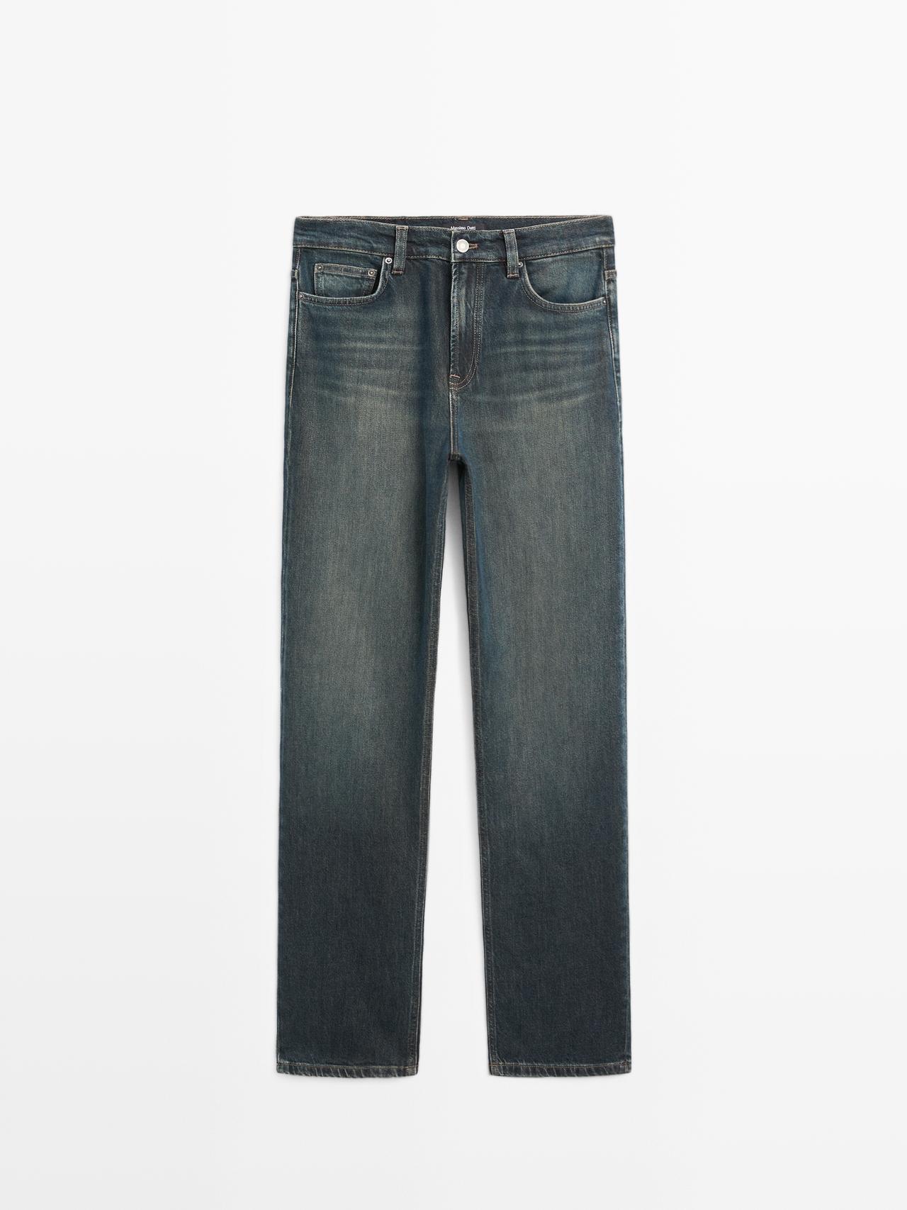 Massimo Dutti - Dame - Højtaljede, Comfort Fit Jeans Med Lige Ben - Marineblå - 36