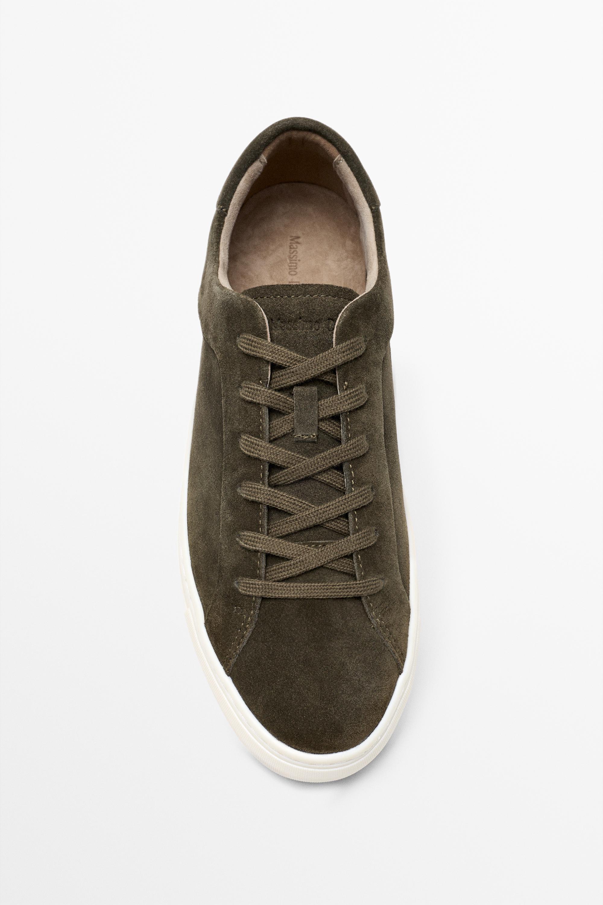 Leather trainers with lug sole — KHAKI