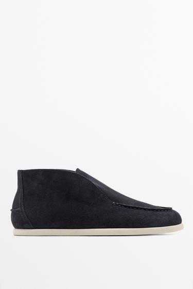 Split suede leather bootie loafer — Dark blue 1