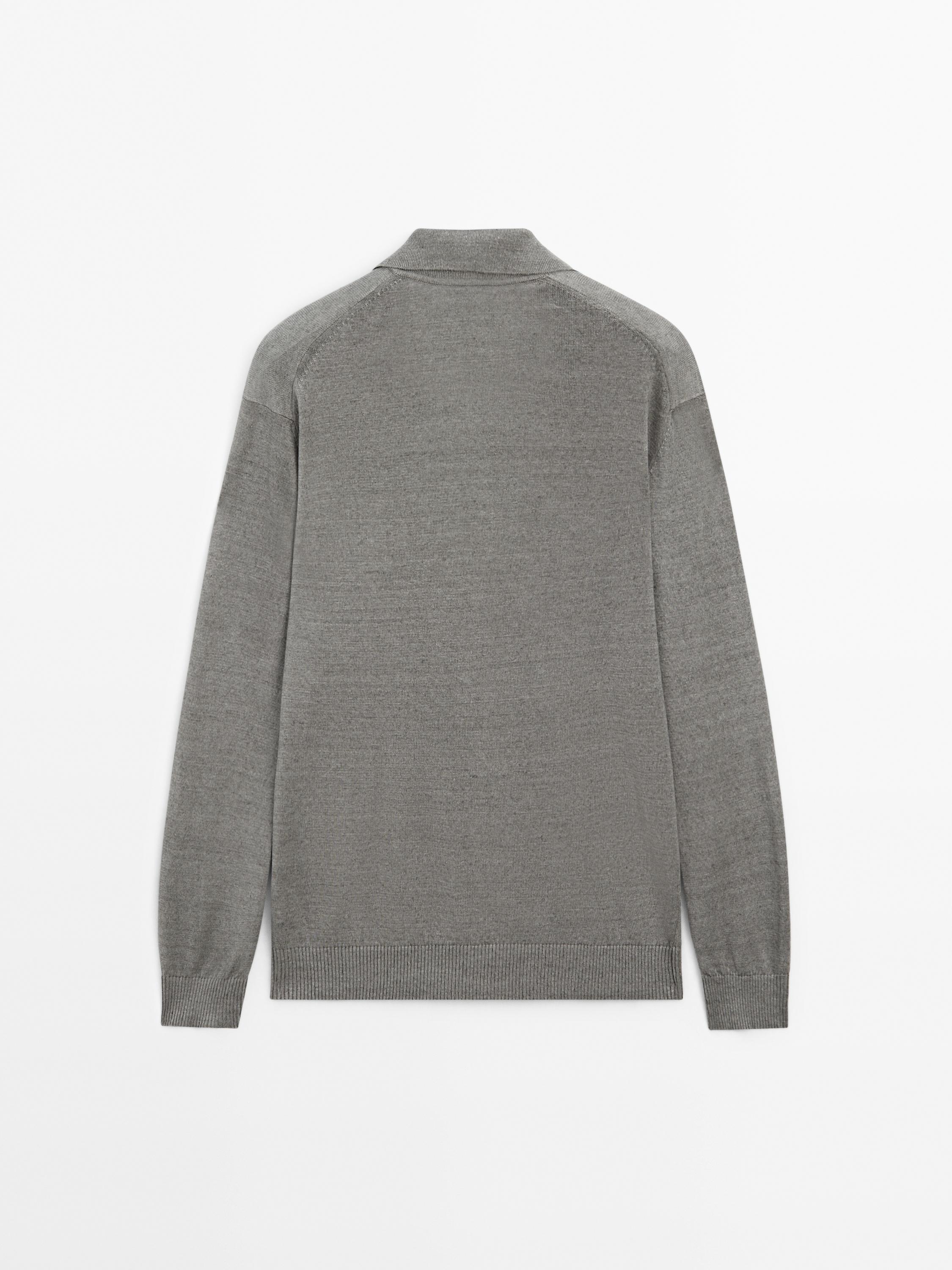 100% linen knit polo sweater