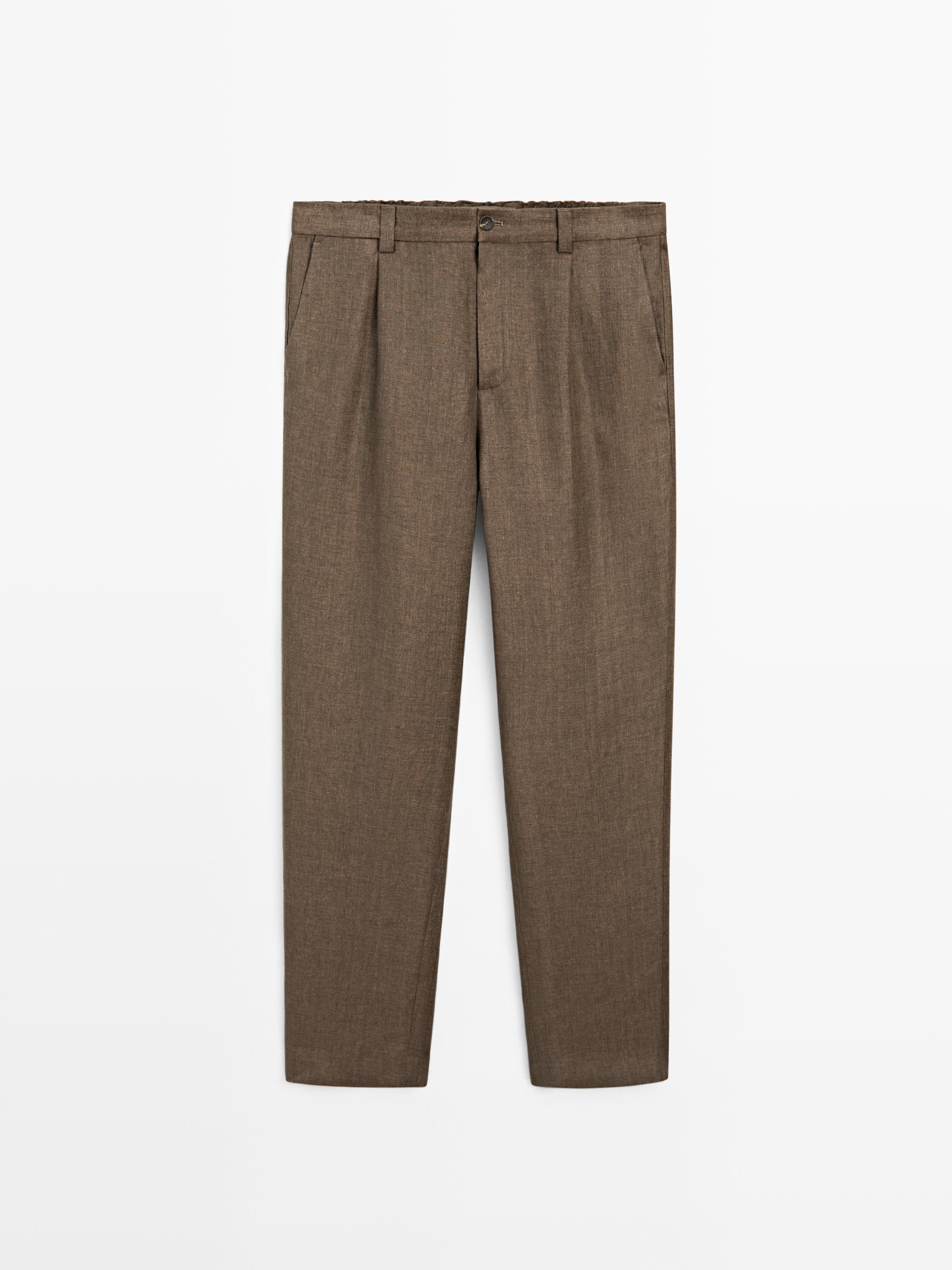 Total look linen trousers with herringbone detail — OCHRE