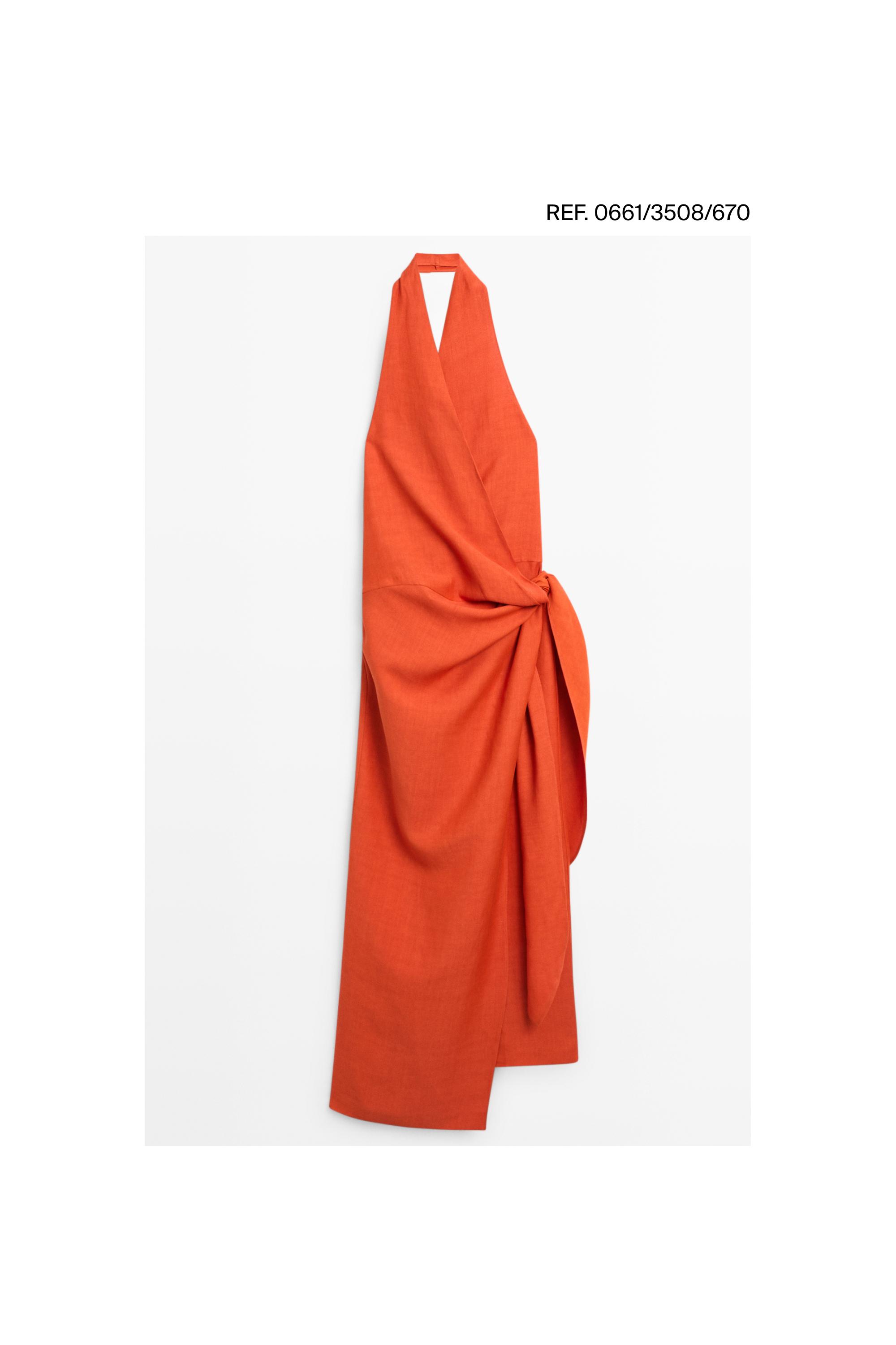Draped midi dress with bow detail — COPPER