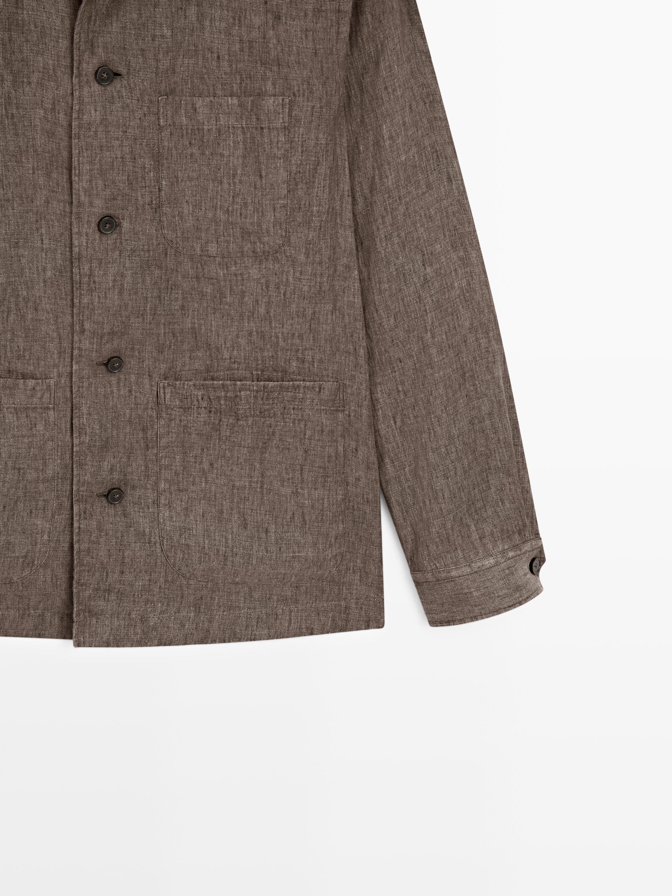 Faded linen overshirt with pocket details — BROWN
