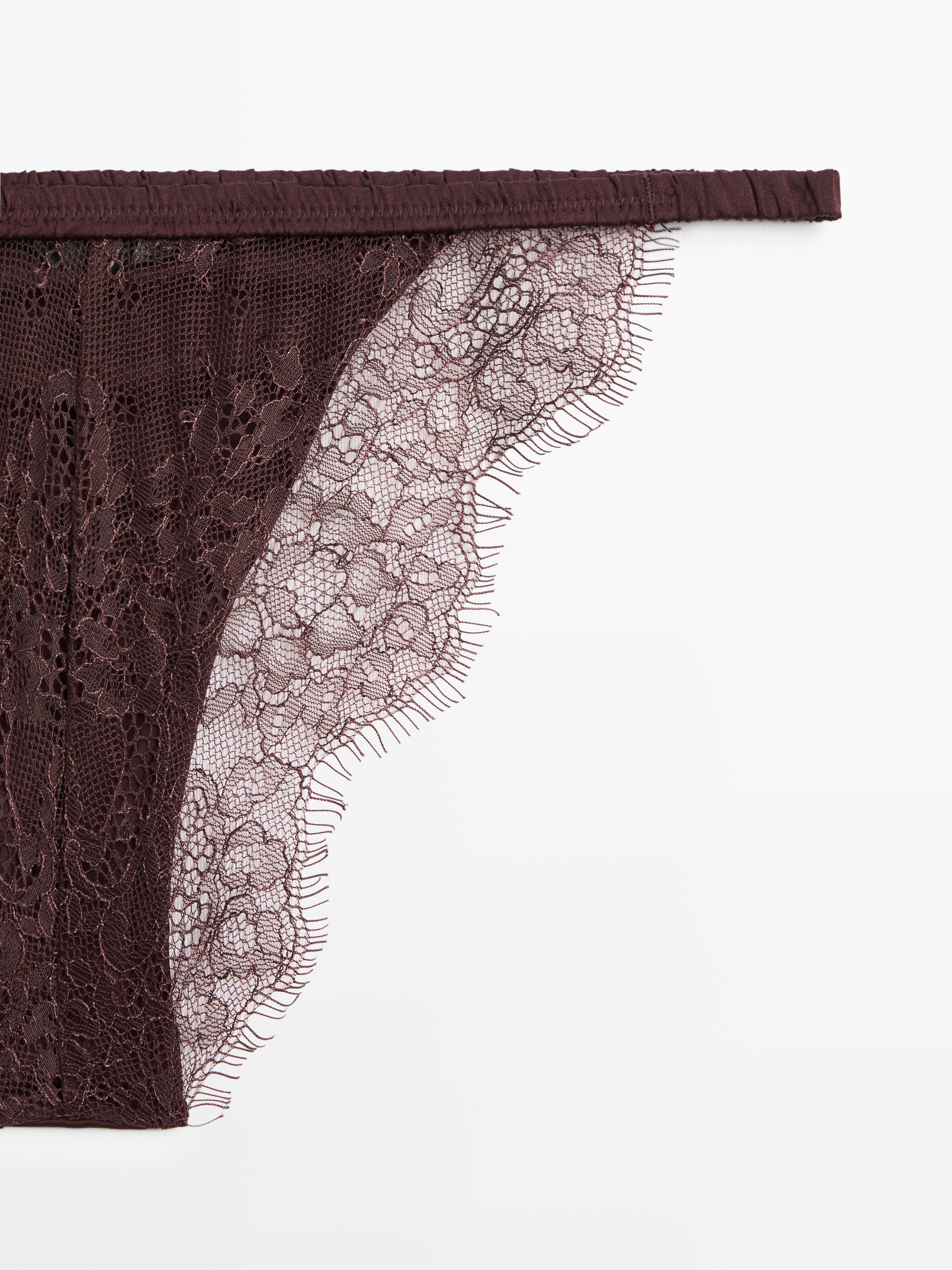 Silk briefs with lace detail — BROWN