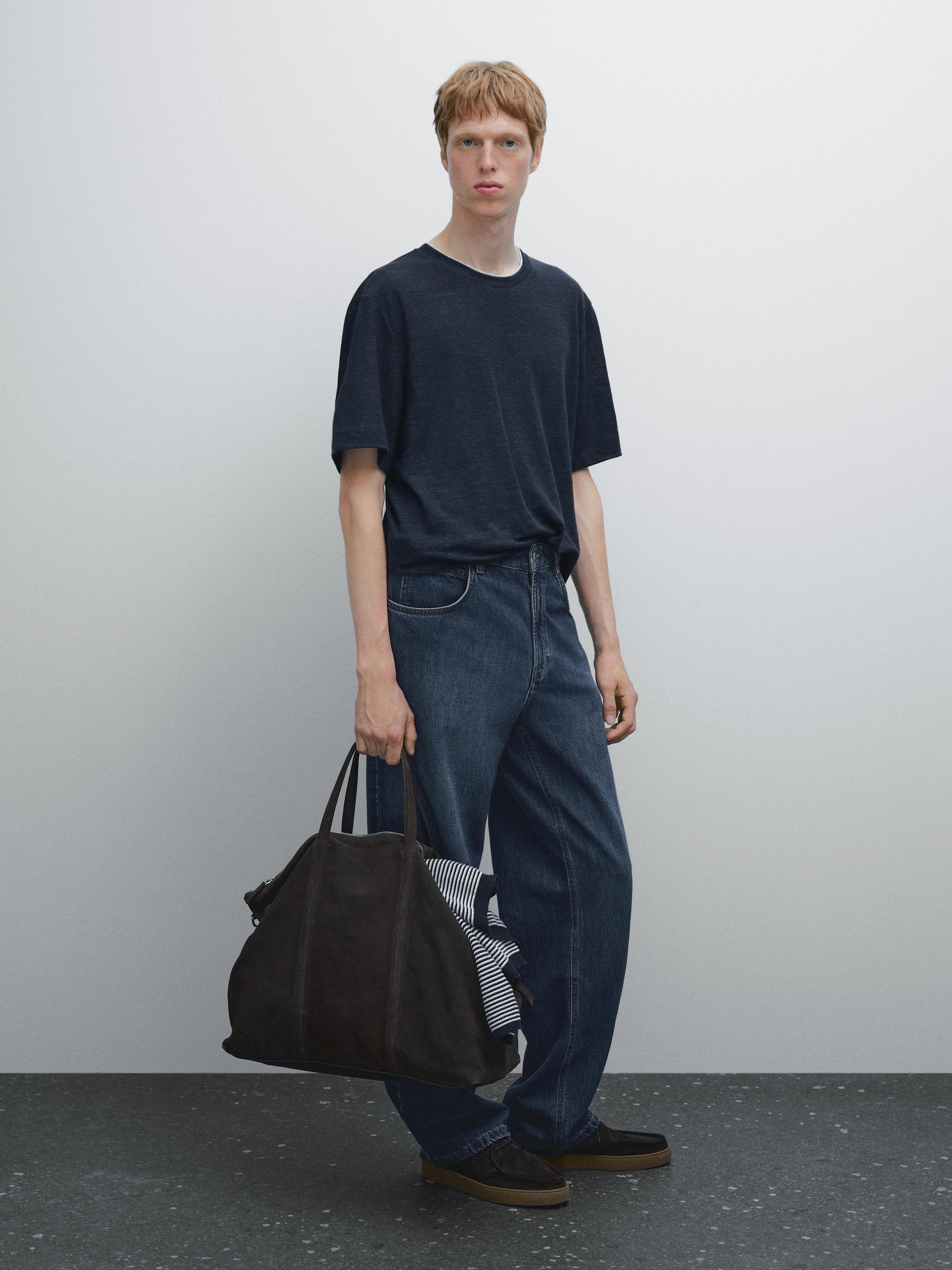 Linen blend contrast knit T-shirt