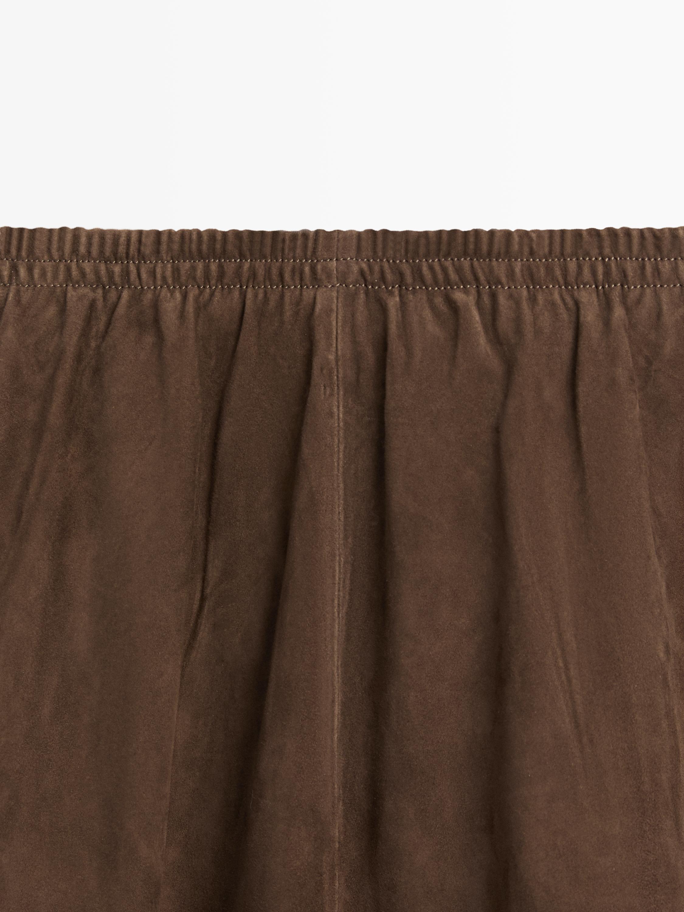 Suede leather midi skirt — BROWN